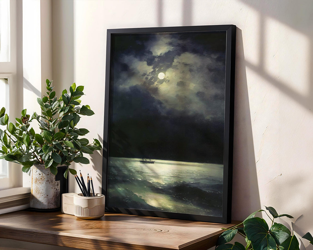 Ivan Aivazovsky, Black Sea at Night - 1879 Romantic Seascape Print, Moonlit Ocean Wall Art, Moody Marine Poster, Classic