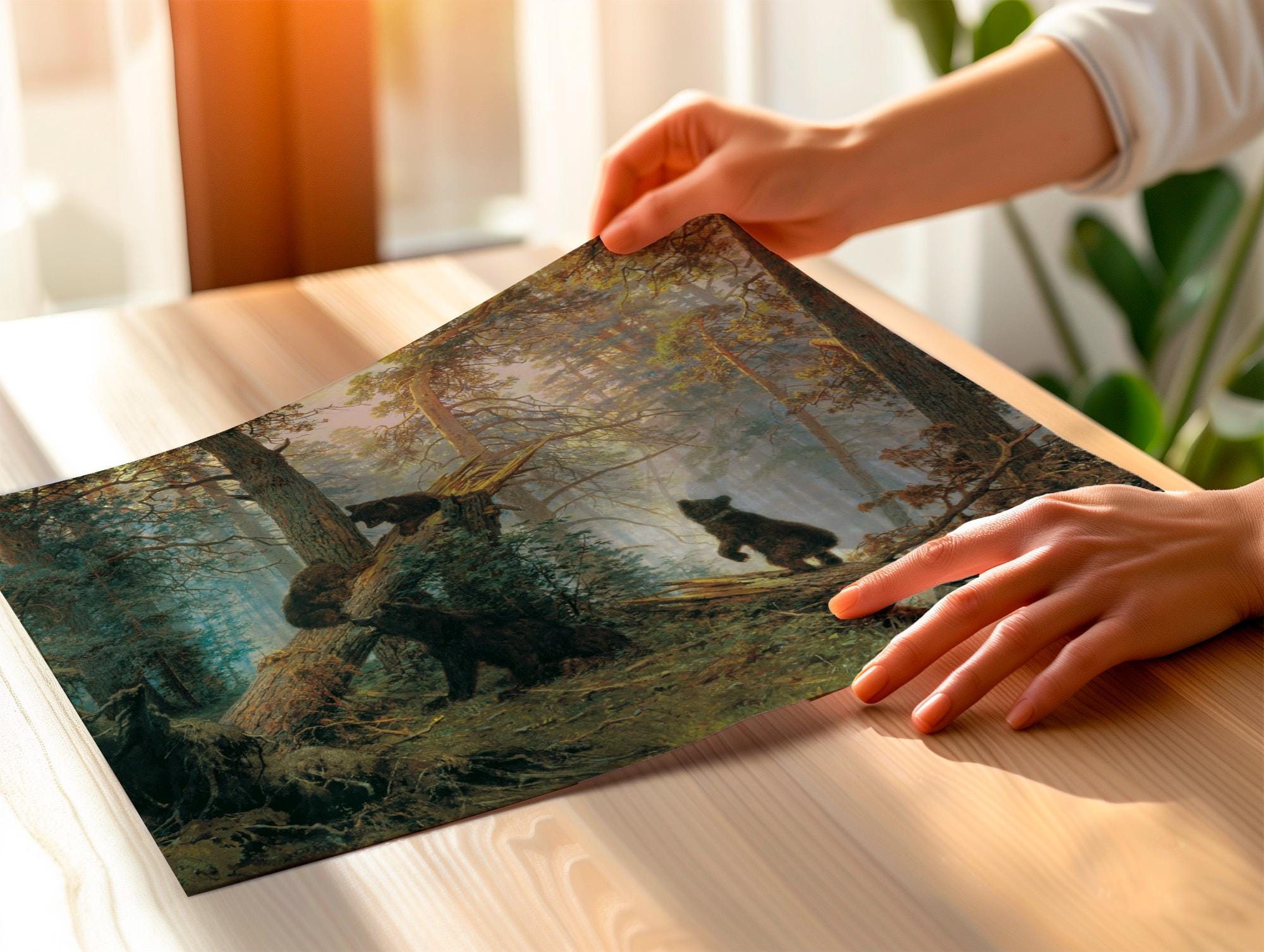 Ivan Shishkin, Morning in a Pine Forest - 1889 Forest Landscape Print, Russian Bear Cubs Wall Art, Classic Woodland Post