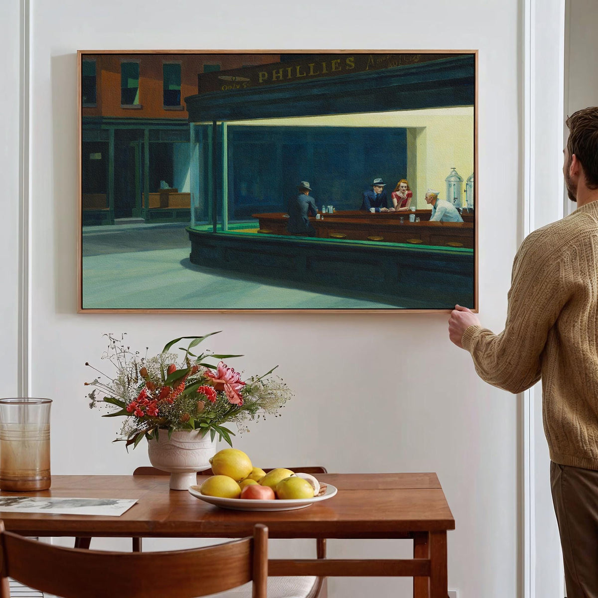Edward Hopper, Nighthawks - Iconic wall art, Famous Painting, Large Sizes canvas print, American Realist Poster urban is