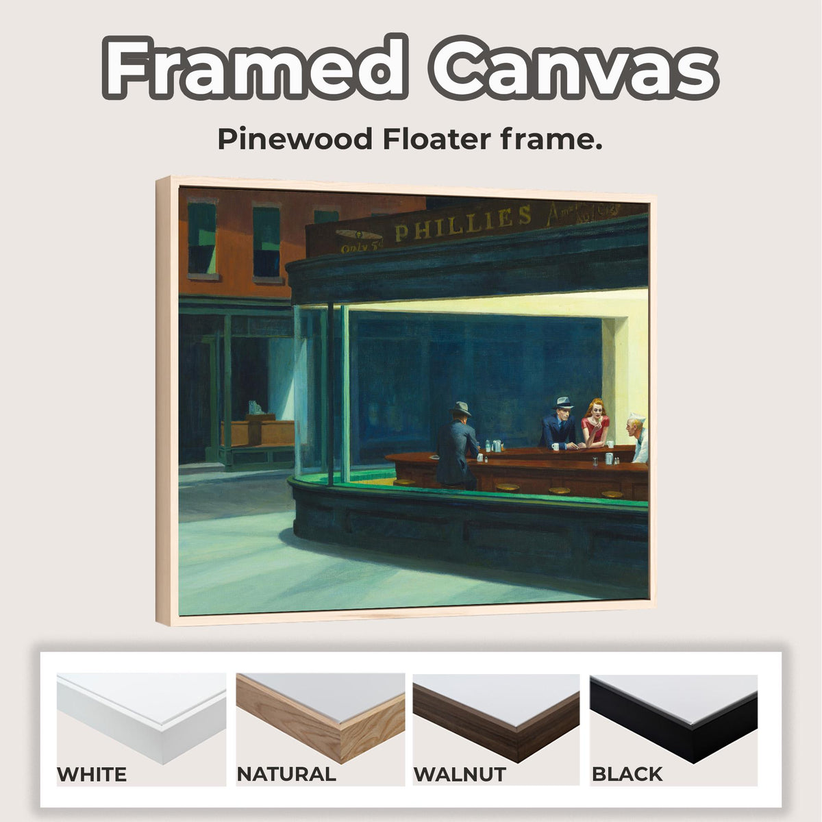 Edward Hopper, Nighthawks - Iconic wall art, Famous Painting, Large Sizes canvas print, American Realist Poster urban is