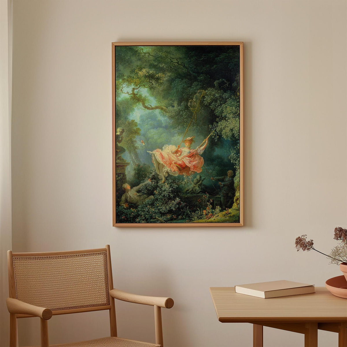 Joean Honoré Fragonard - The Swing. Beautiful girl poster print, Sensual painting, Bedroom decor, Canvas reproduction, L