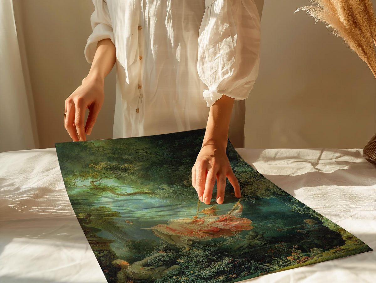 Joean Honoré Fragonard - The Swing. Beautiful girl poster print, Sensual painting, Bedroom decor, Canvas reproduction, L