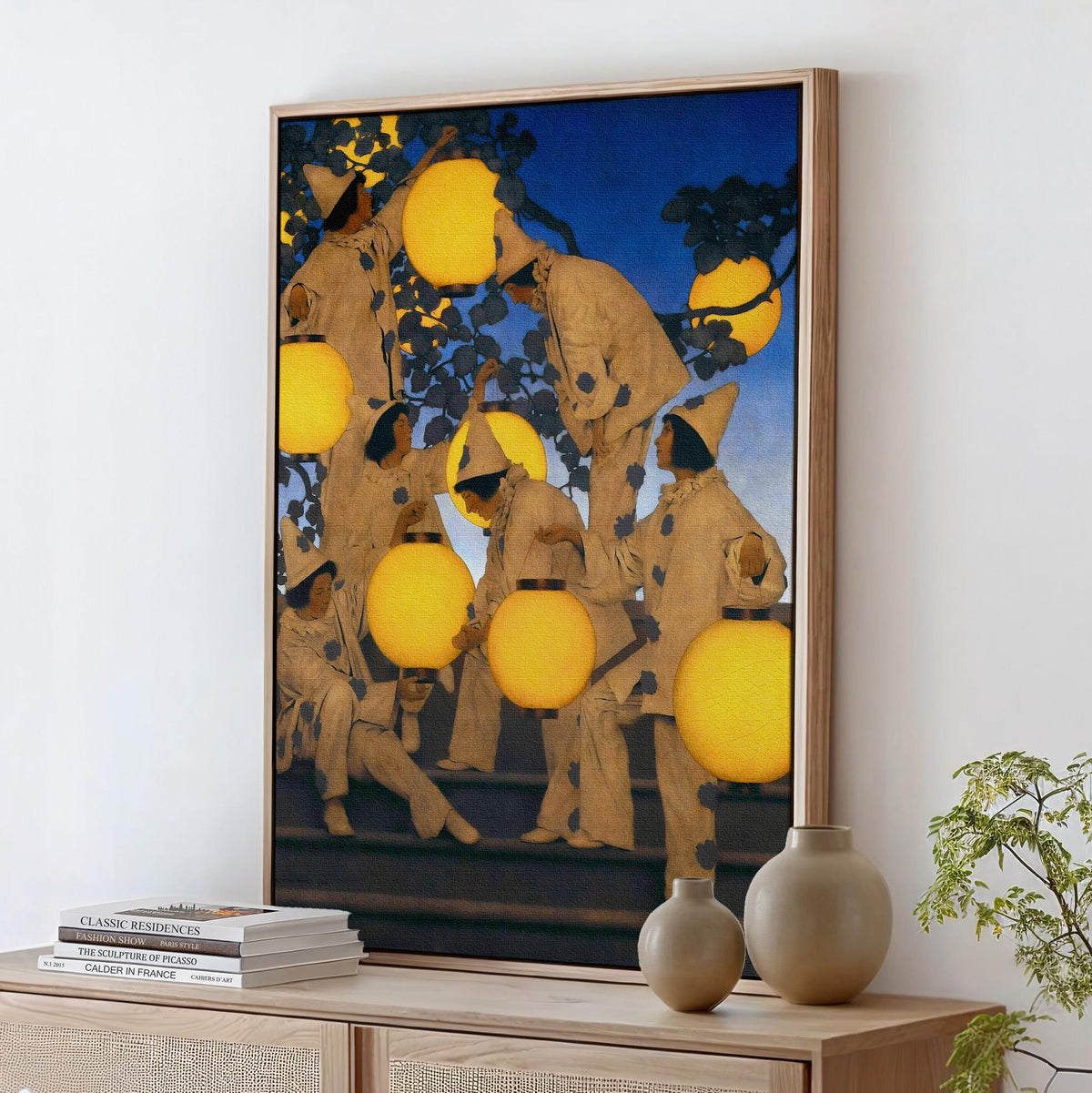 Maxfield Parrish, The Lantern Bearers - 1908 Fantasy Night Print, Luminous Lantern Wall Art, Parrish Blue Poster, Classi