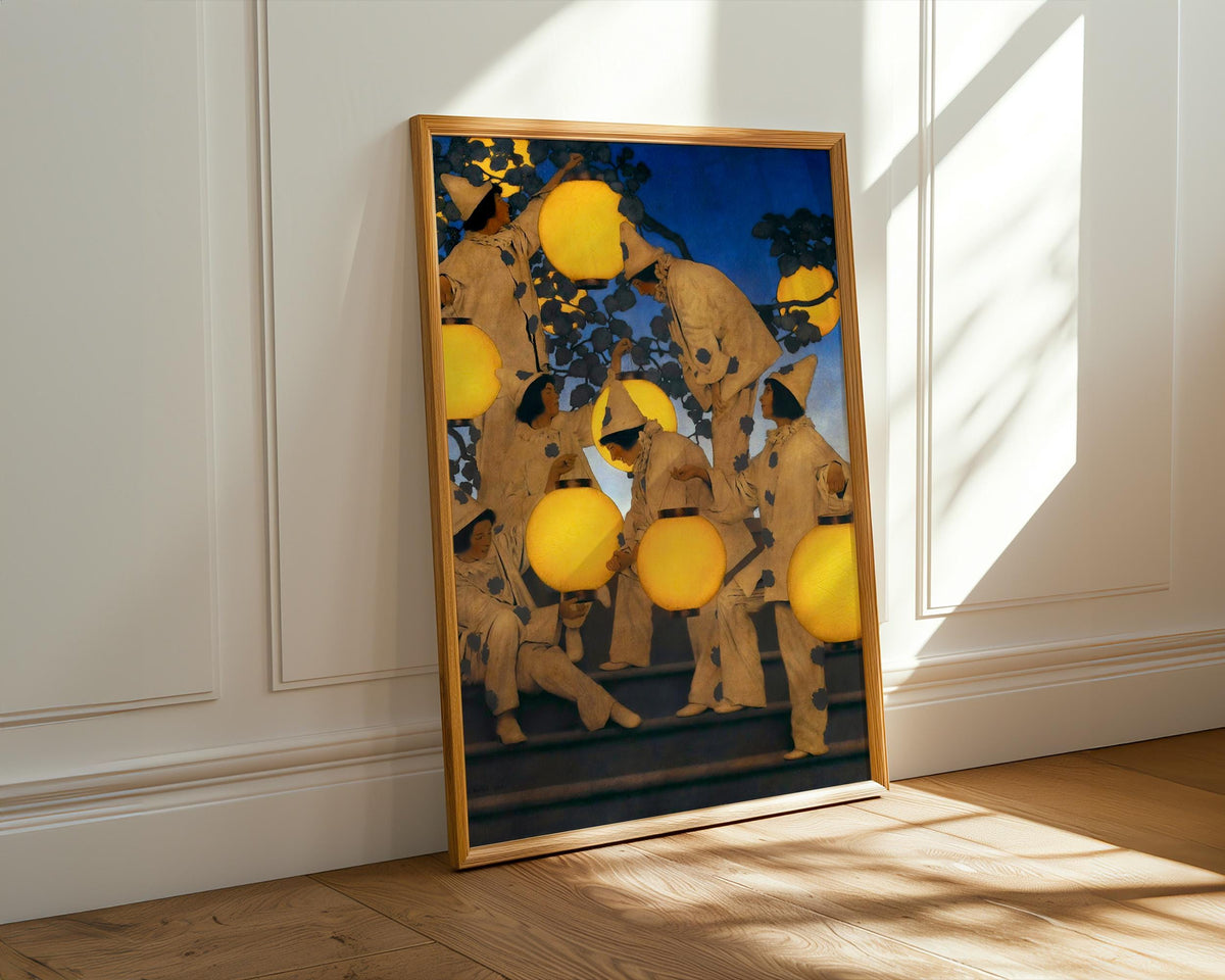 Maxfield Parrish, The Lantern Bearers - 1908 Fantasy Night Print, Luminous Lantern Wall Art, Parrish Blue Poster, Classi