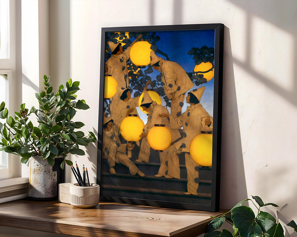 Maxfield Parrish, The Lantern Bearers - 1908 Fantasy Night Print, Luminous Lantern Wall Art, Parrish Blue Poster, Classi