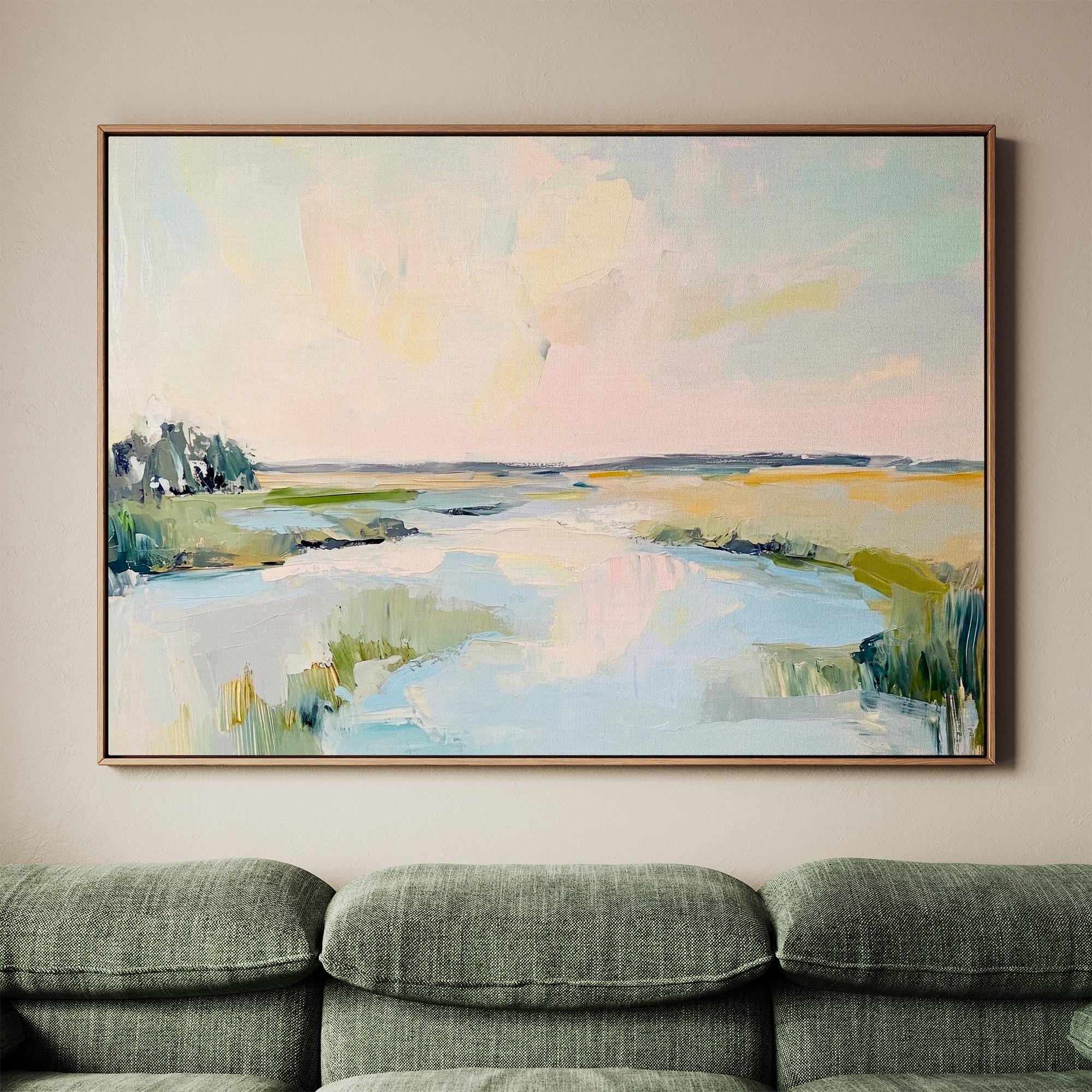 Lowcountry Marsh Fine Art Print, Elegant Coastal Landscape Painting, Thick Brushstroke Wall Art in Greens, Blues, and Su