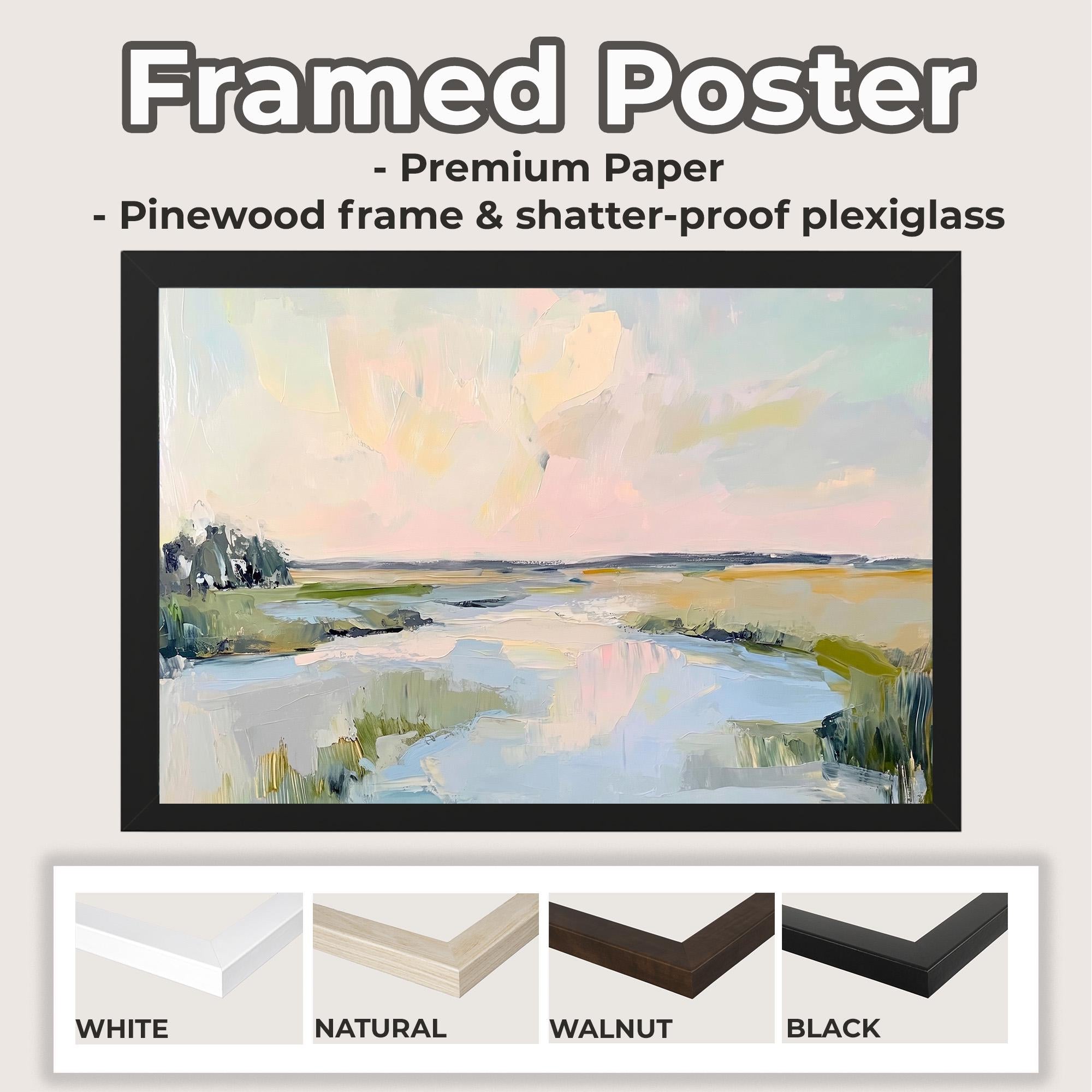 Lowcountry Marsh Fine Art Print, Elegant Coastal Landscape Painting, Thick Brushstroke Wall Art in Greens, Blues, and Su