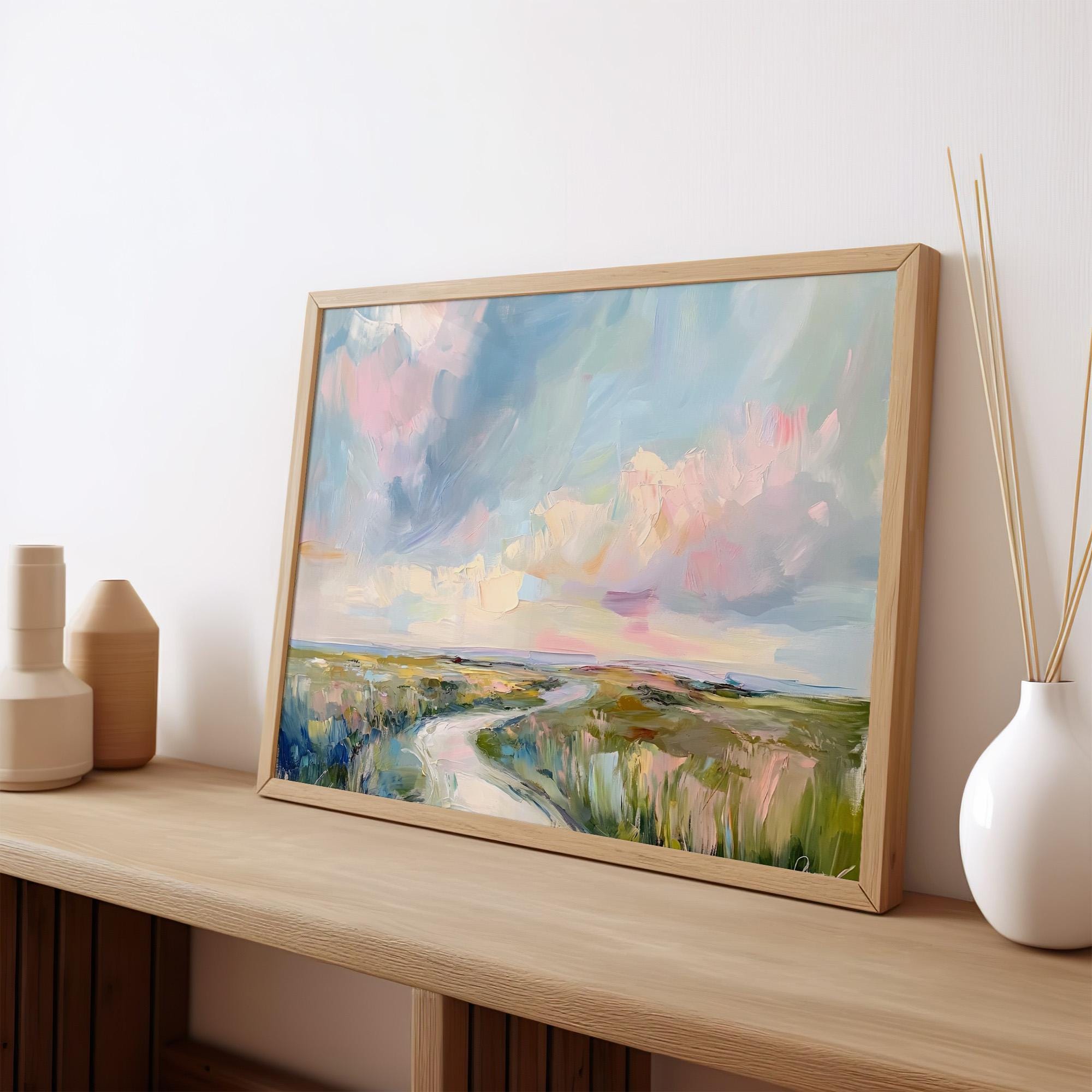 Art Lowcountry Painting Print, Marsh and Sky Landscape Decor, Coastal Grandmother Wall Art with Rich Brushstrokes and Pa