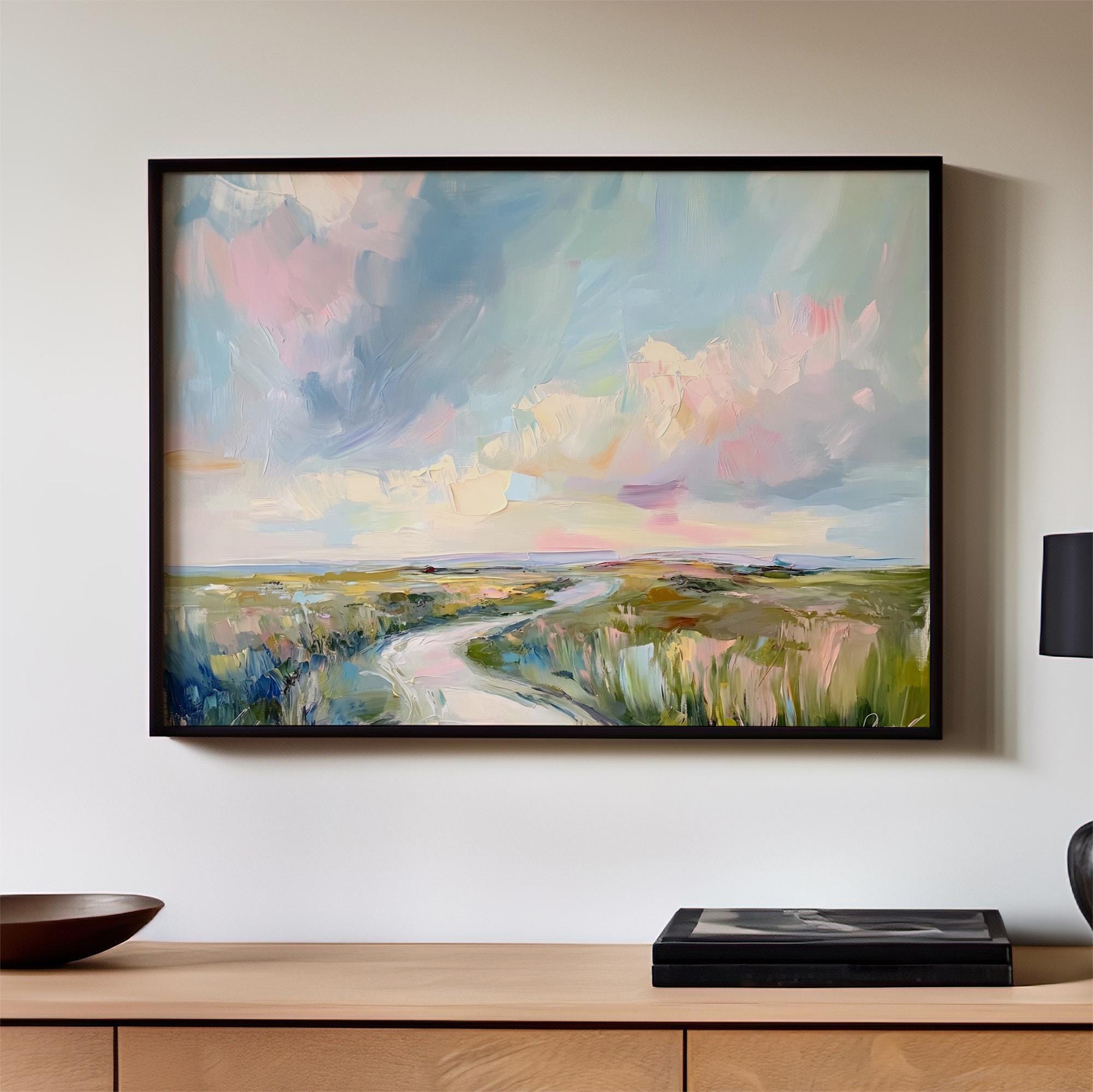 Art Lowcountry Painting Print, Marsh and Sky Landscape Decor, Coastal Grandmother Wall Art with Rich Brushstrokes and Pa