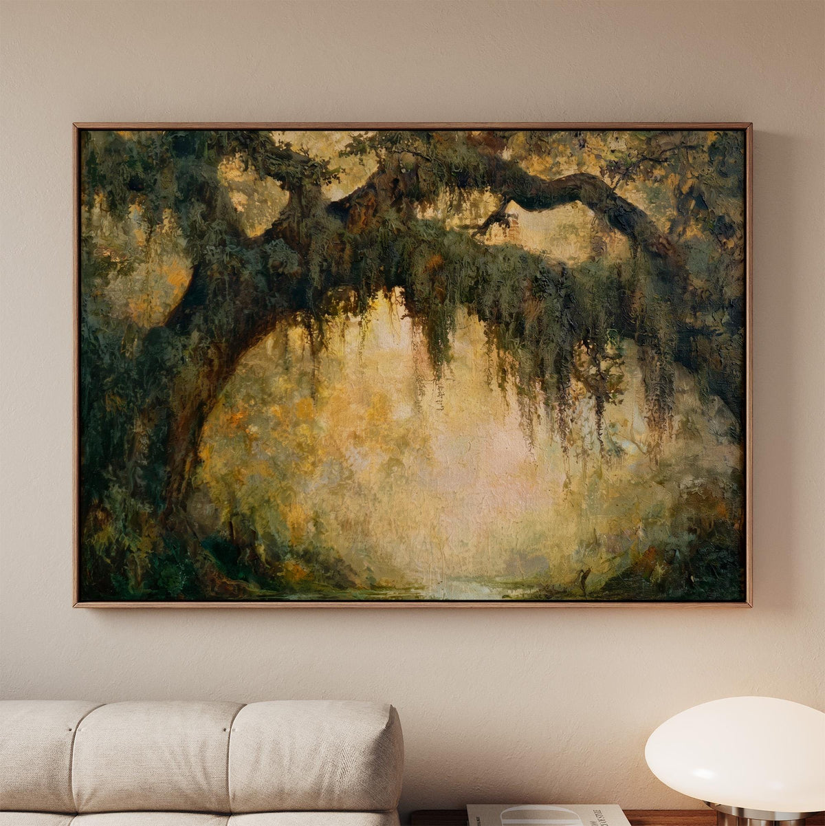 Live Oak Tree Wall Art Print, Vintage Cottagecore Entryway Decor, Spanish Moss Southern Landscape for Charleston and Sav