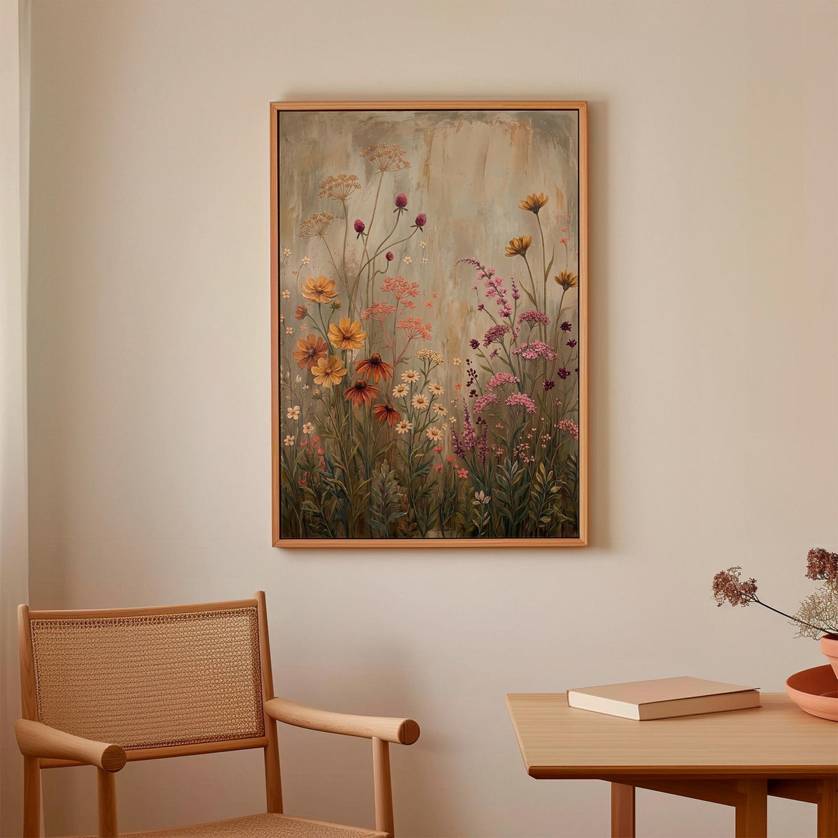 Wildflower Field Framed Wall Art, Vintage Botanical Landscape Sign, Floral Decor, Modern Farmhouse Canvas Art, Field of 