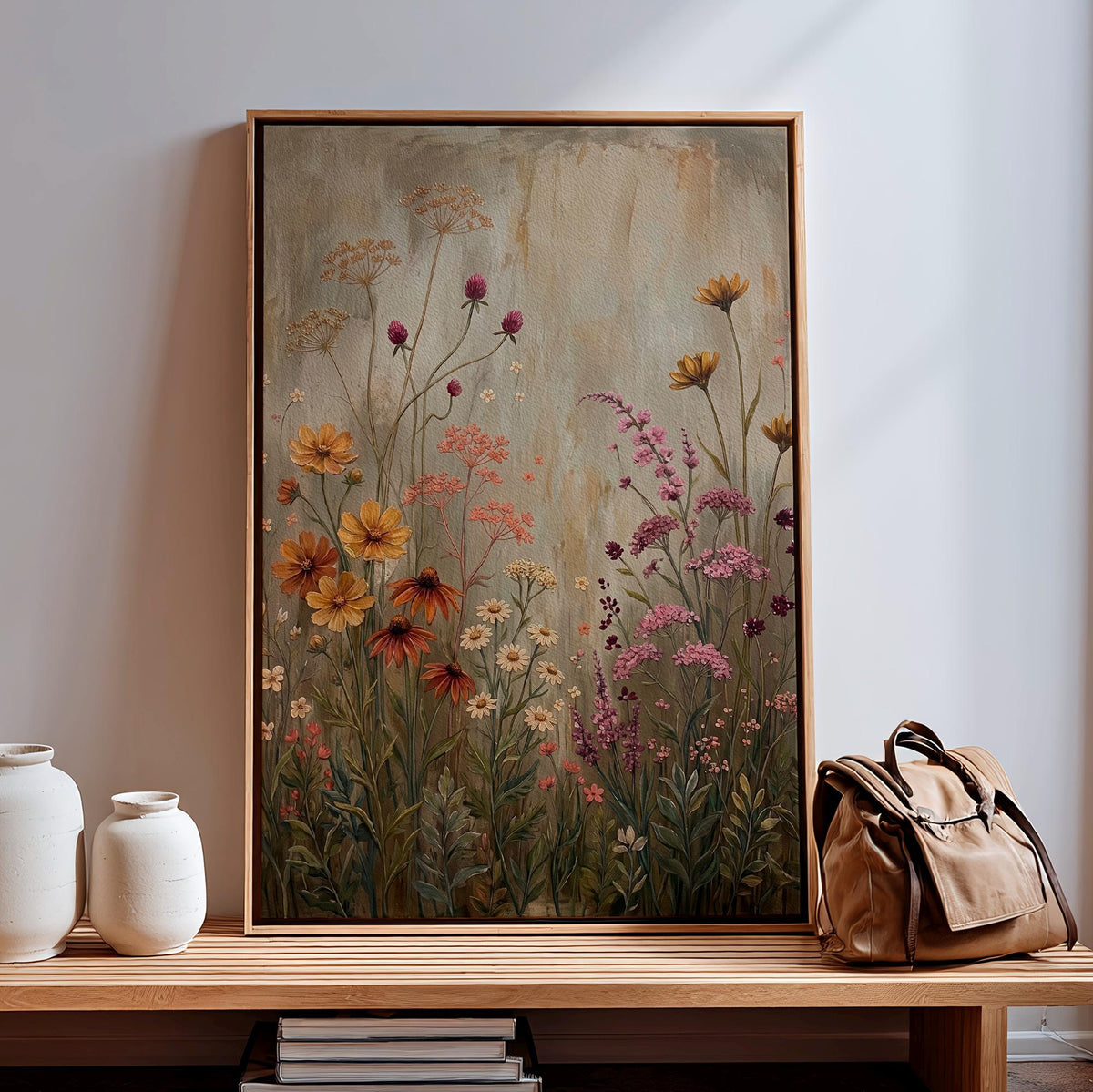 Wildflower Field Framed Wall Art, Vintage Botanical Landscape Sign, Floral Decor, Modern Farmhouse Canvas Art, Field of 