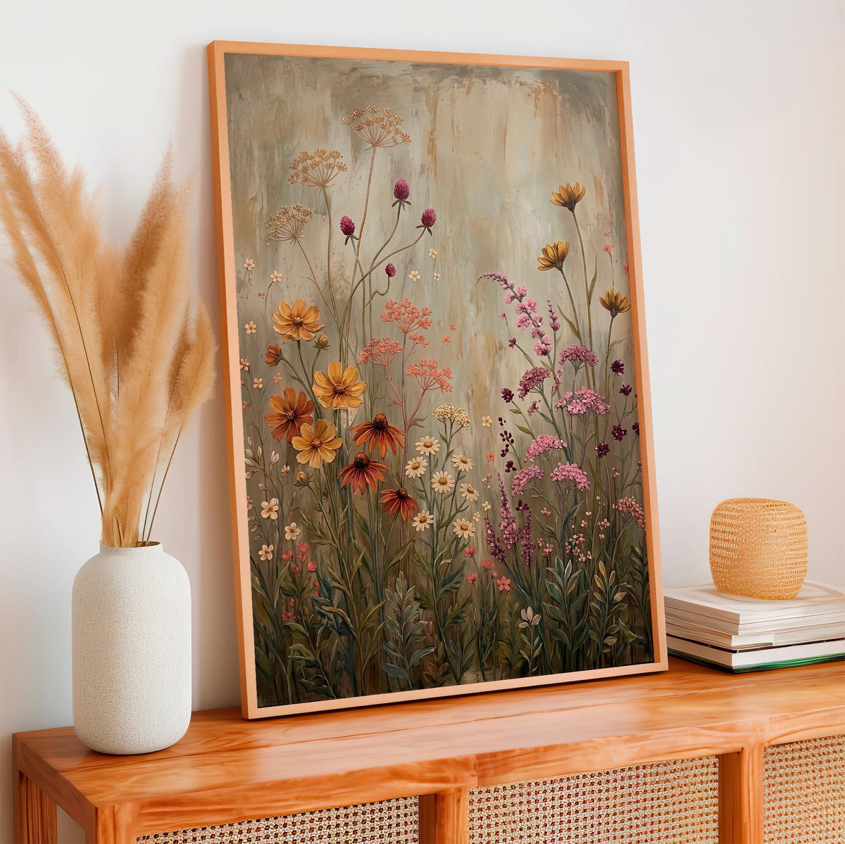 Wildflower Field Framed Wall Art, Vintage Botanical Landscape Sign, Floral Decor, Modern Farmhouse Canvas Art, Field of 