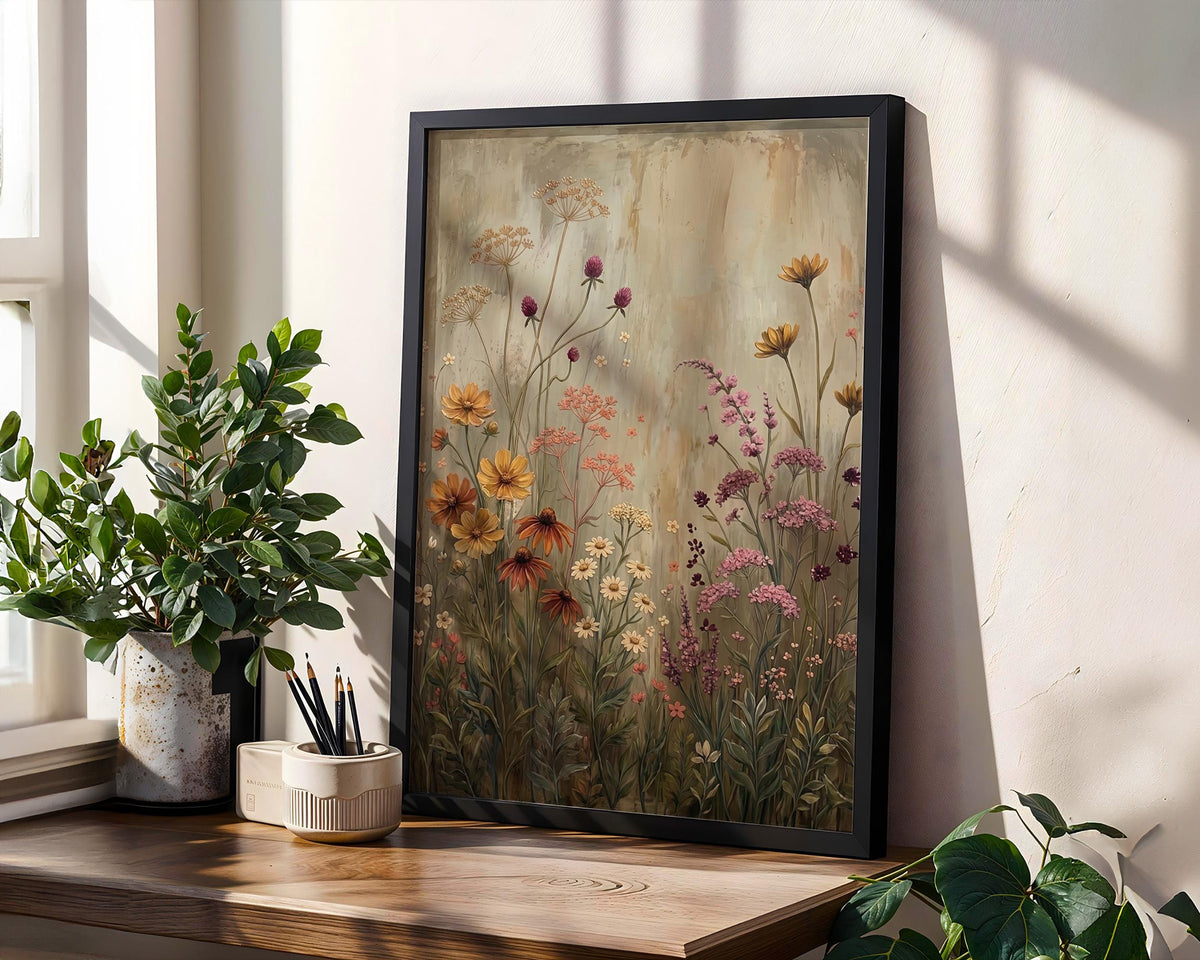 Wildflower Field Framed Wall Art, Vintage Botanical Landscape Sign, Floral Decor, Modern Farmhouse Canvas Art, Field of 