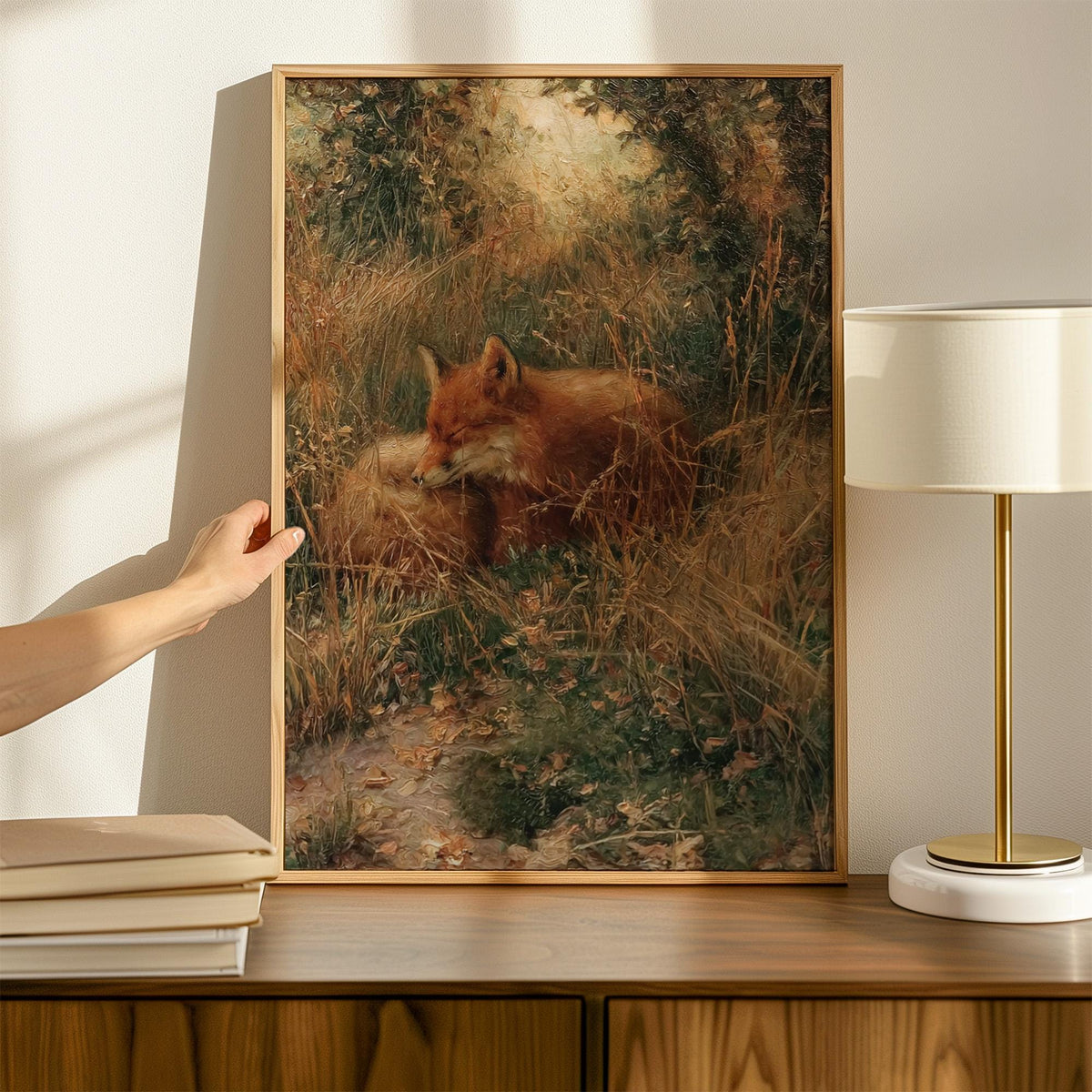 Antique Fox Oil Painting, Vintage Forest Animal Art, Original Print, Traditional English Gardens Artwork Giclee, Lush Ho