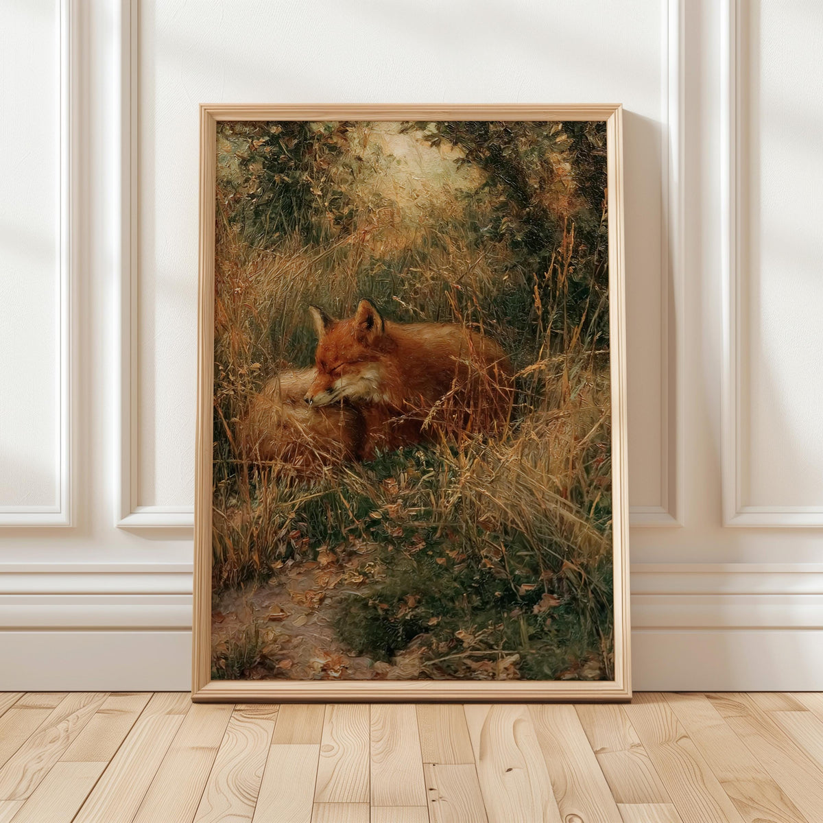 Antique Fox Oil Painting, Vintage Forest Animal Art, Original Print, Traditional English Gardens Artwork Giclee, Lush Ho