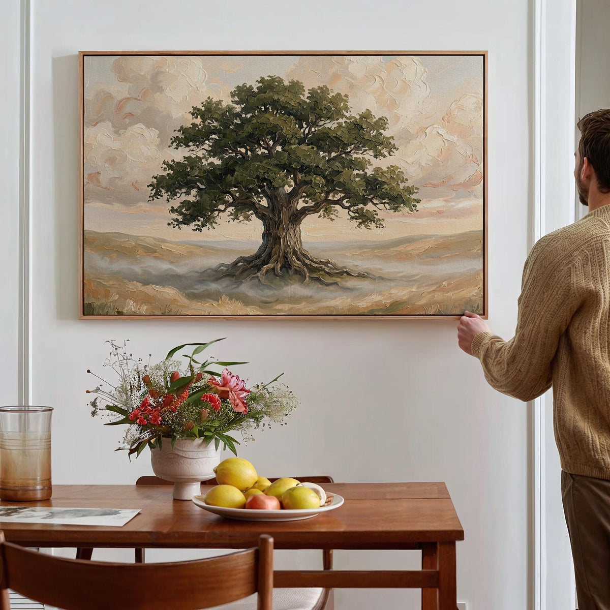 Majestic Oak Landscape Art, Large Framed Canvas Print, Tree Painting, Nature Canvas Wall Art, Contemporary Decor,ART197