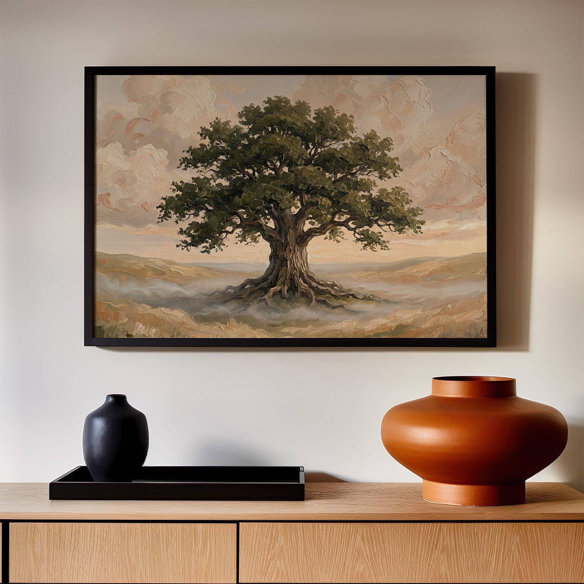 Majestic Oak Landscape Art, Large Framed Canvas Print, Tree Painting, Nature Canvas Wall Art, Contemporary Decor,ART197