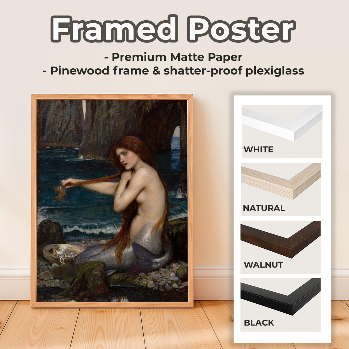 John William Waterhouse, A Mermaid - 1900 Pre-Raphaelite Print, Mythical Siren Wall Art, Romantic Fantasy Poster, Ocean 
