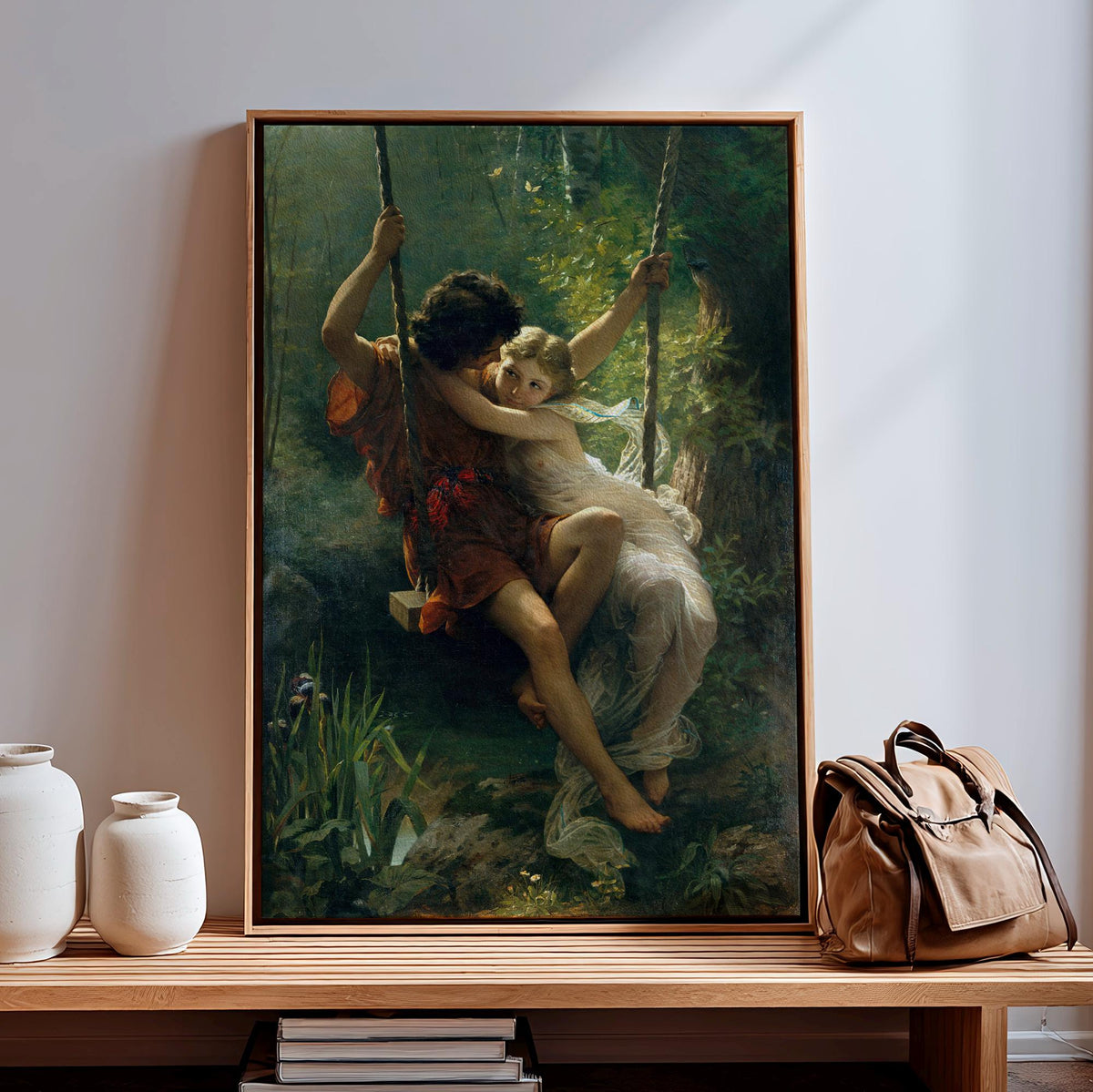 Pierre-Auguste Cot, Springtime - 1873 Romantic Academic Print, Lovers on Swing Wall Art, Arcadian Garden Poster, Classic