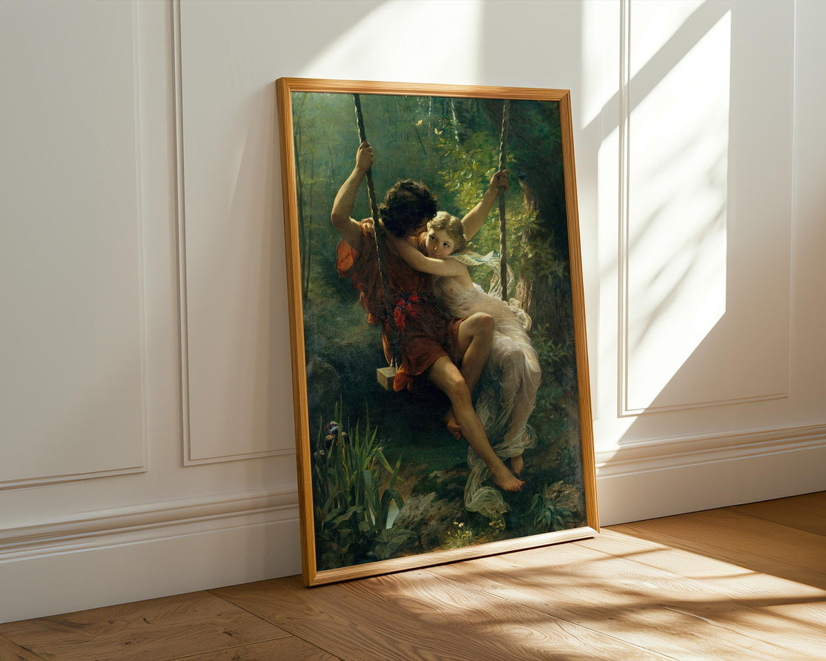 Pierre-Auguste Cot, Springtime - 1873 Romantic Academic Print, Lovers on Swing Wall Art, Arcadian Garden Poster, Classic
