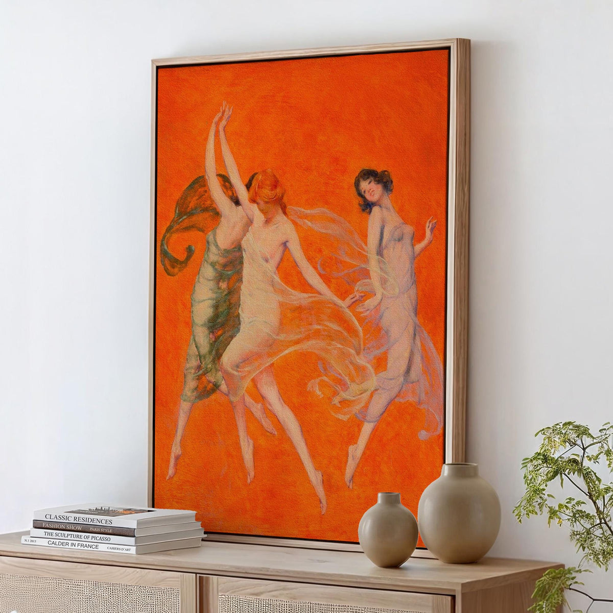 Warren B. Davis, Dance of Three Muses - c. 1920 Figure Study Print, Three Dancing Women Wall Art, Vintage Illustration P
