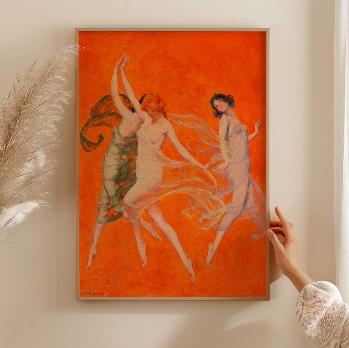 Warren B. Davis, Dance of Three Muses - c. 1920 Figure Study Print, Three Dancing Women Wall Art, Vintage Illustration P