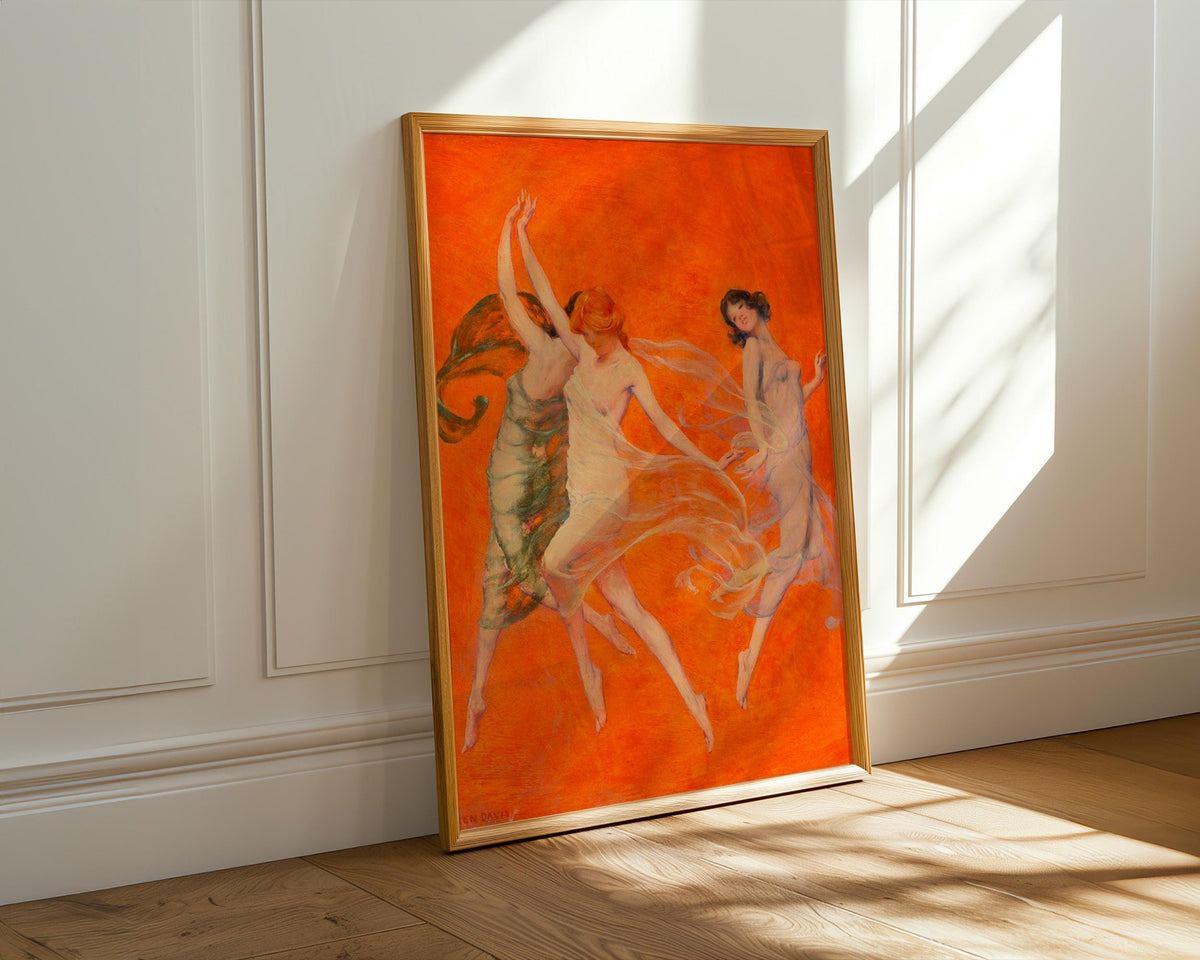 Warren B. Davis, Dance of Three Muses - c. 1920 Figure Study Print, Three Dancing Women Wall Art, Vintage Illustration P