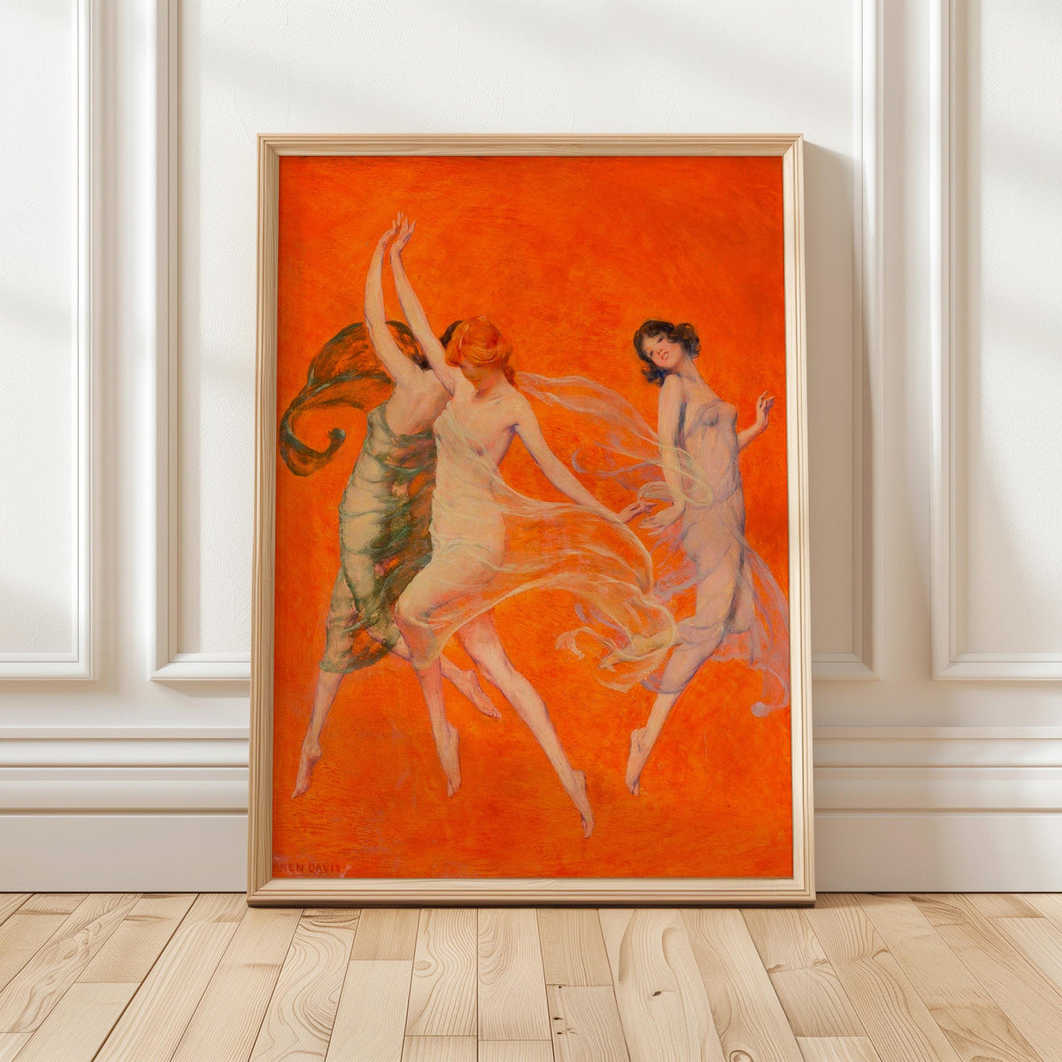 Warren B. Davis, Dance of Three Muses - c. 1920 Figure Study Print, Three Dancing Women Wall Art, Vintage Illustration P