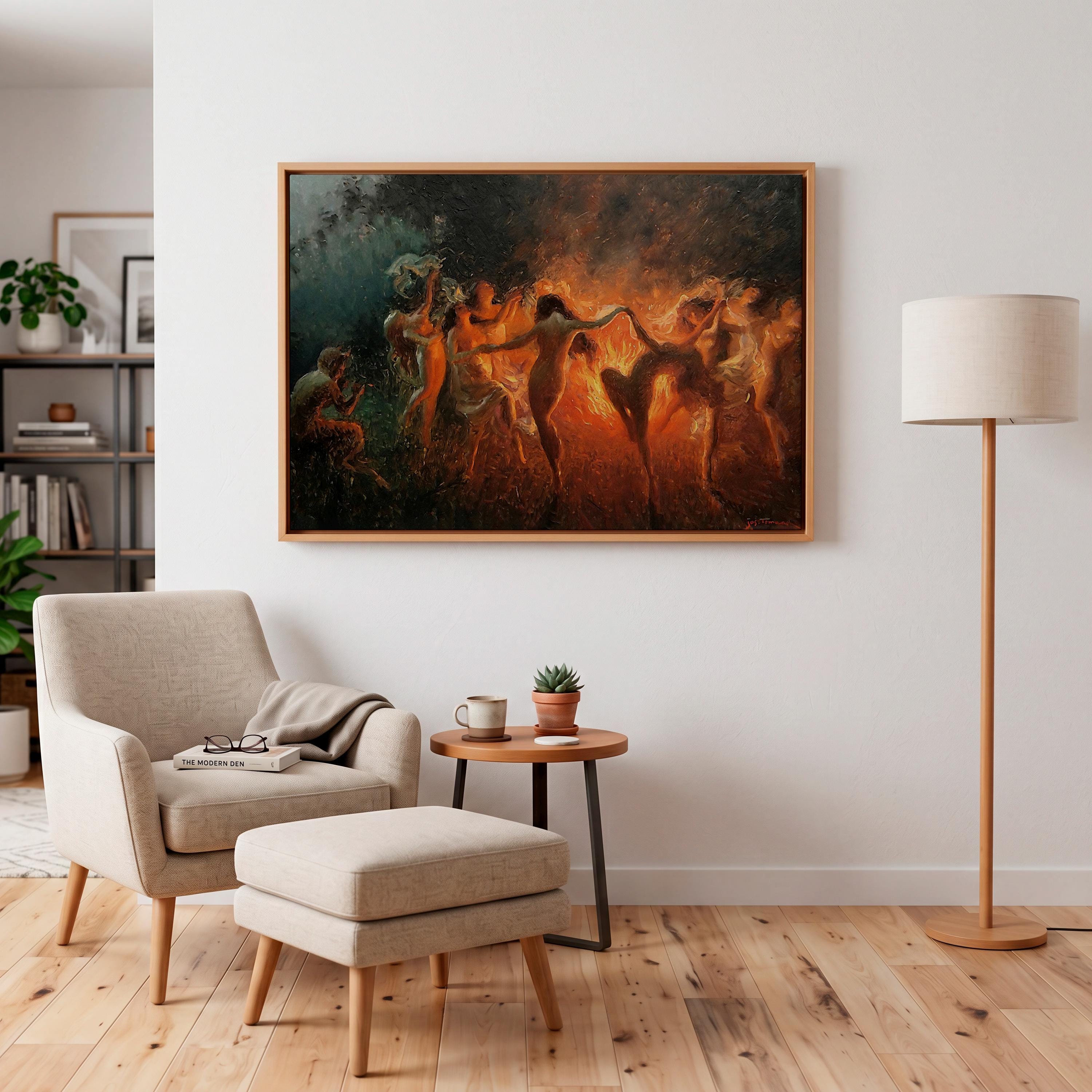 Joseph Tomanek, Fire Dance - Mythological Nymphs Print, Circle Dance Wall Art, Fantasy Bohemian Poster, Vintage Allegory