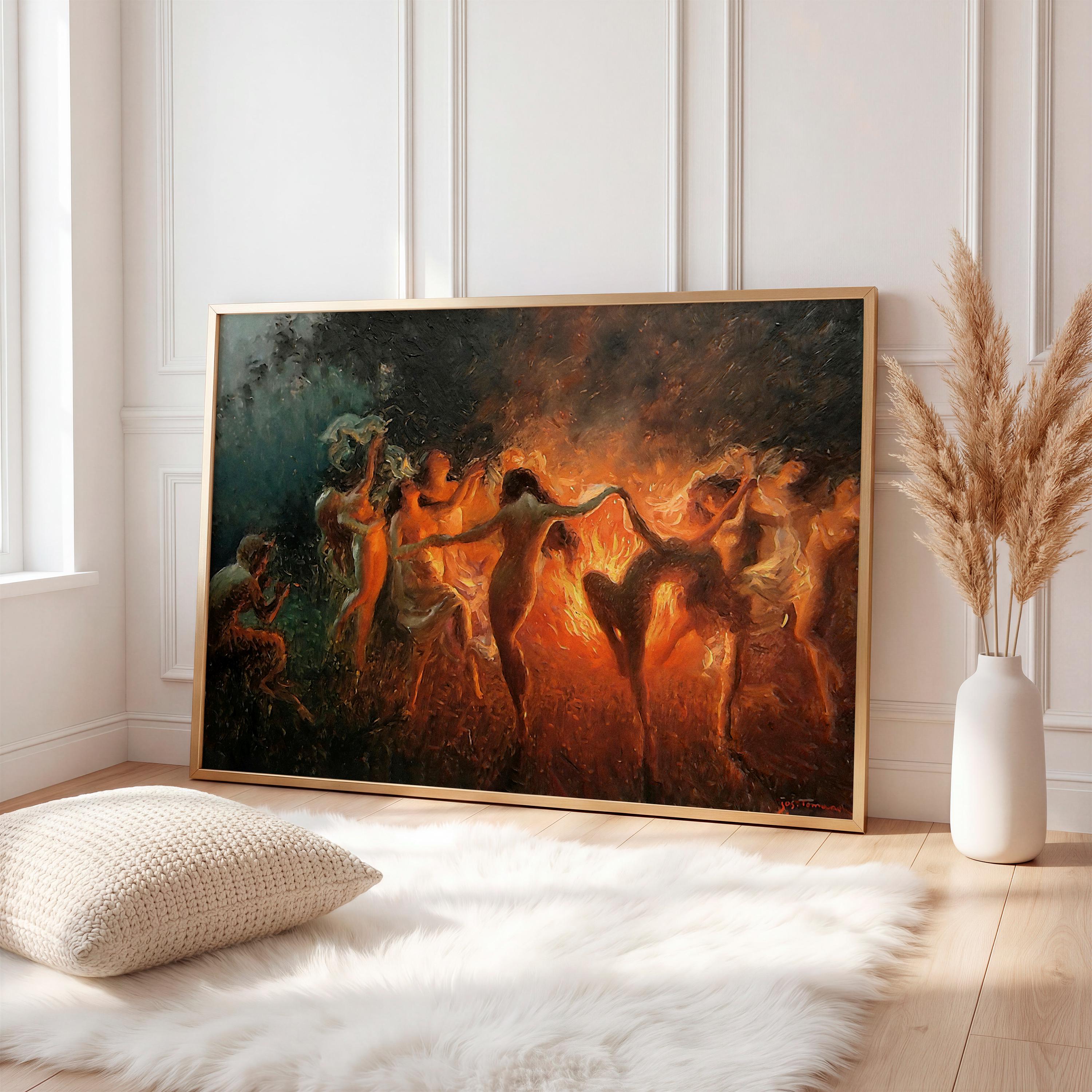 Joseph Tomanek, Fire Dance - Mythological Nymphs Print, Circle Dance Wall Art, Fantasy Bohemian Poster, Vintage Allegory
