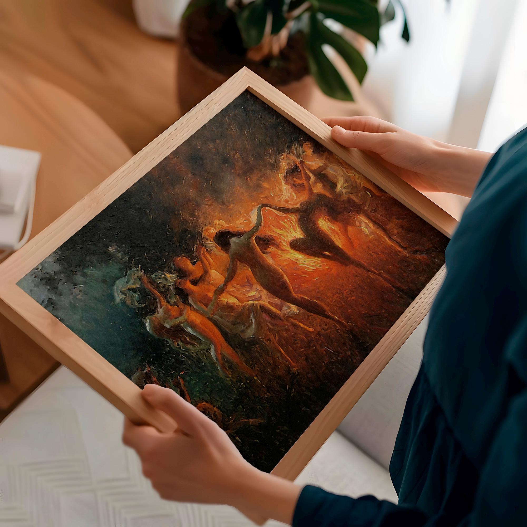 Joseph Tomanek, Fire Dance - Mythological Nymphs Print, Circle Dance Wall Art, Fantasy Bohemian Poster, Vintage Allegory