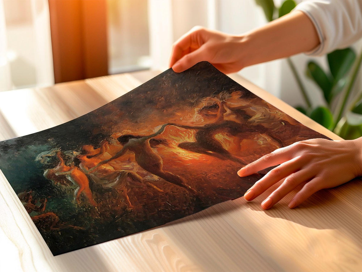 Joseph Tomanek, Fire Dance - Mythological Nymphs Print, Circle Dance Wall Art, Fantasy Bohemian Poster, Vintage Allegory