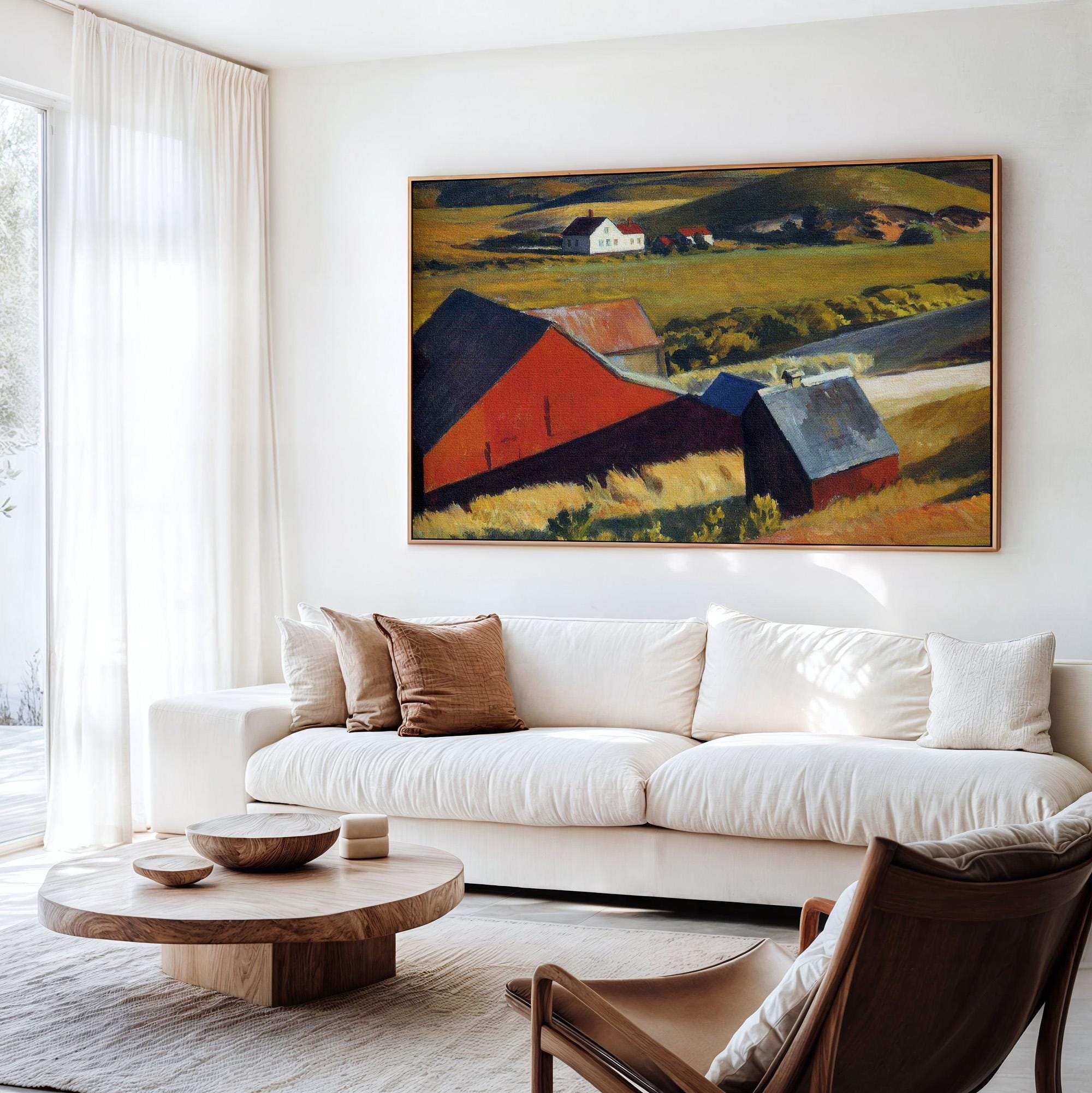 Edward Hopper, Cobb’s Barns and Distant Houses - 1930-1933 American Landscape Print, Cape Cod Barn Wall Art, Rural Reali