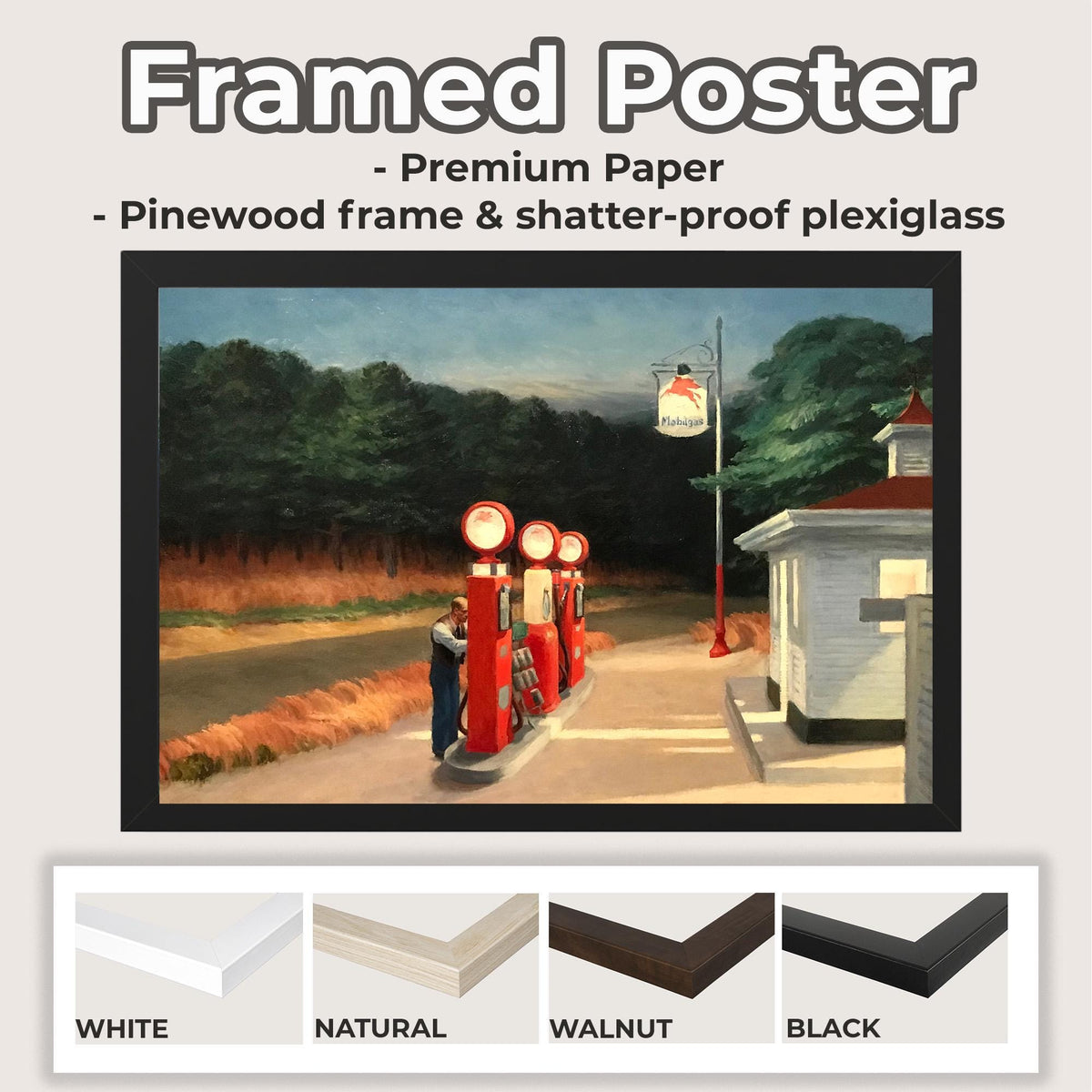 Edward Hopper, Gas - 1940 American Realist Print, Gas Station Wall Art, Twilight Roadside Decor