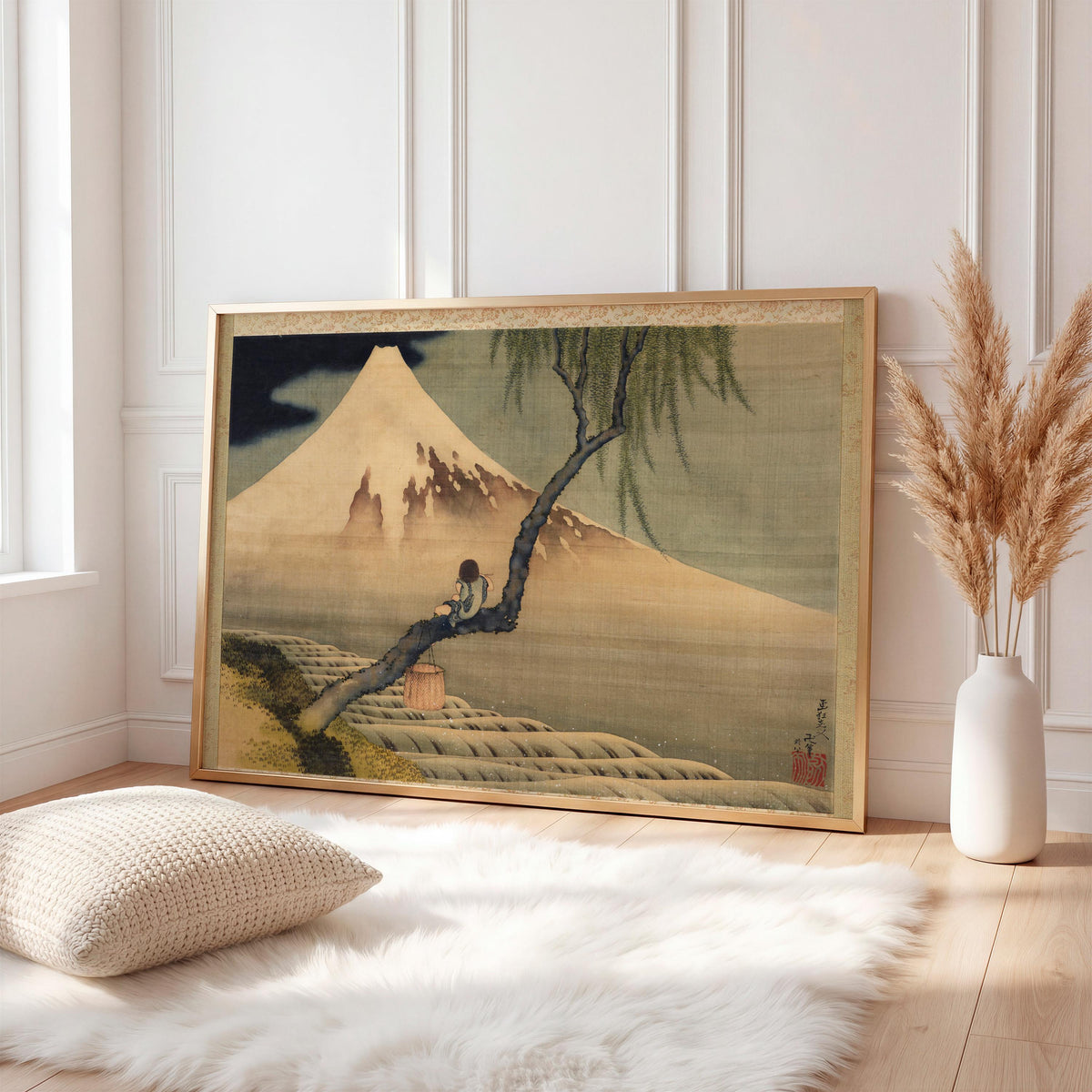Katsushika Hokusai, Boy Viewing Mount Fuji - 1839 Japanese Painting Print, Mount Fuji Wall Art, Tranquil Nature Decor