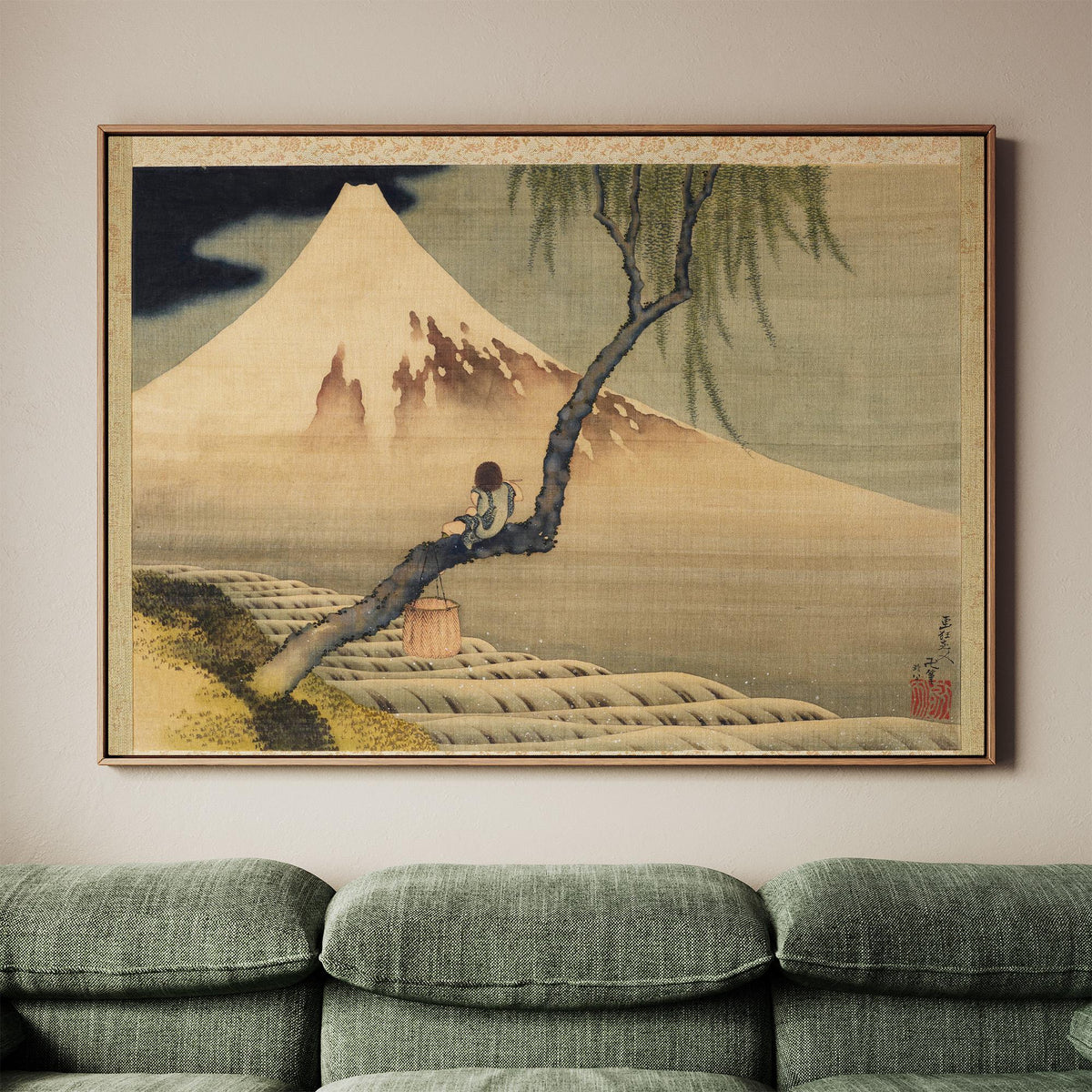 Katsushika Hokusai, Boy Viewing Mount Fuji - 1839 Japanese Painting Print, Mount Fuji Wall Art, Tranquil Nature Decor
