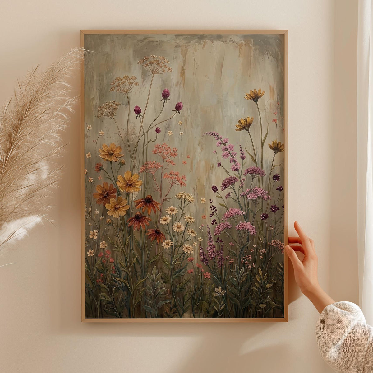 Wildflower Field Framed Wall Art, Vintage Botanical Landscape Sign, Floral Decor, Modern Farmhouse Canvas Art, Field of 