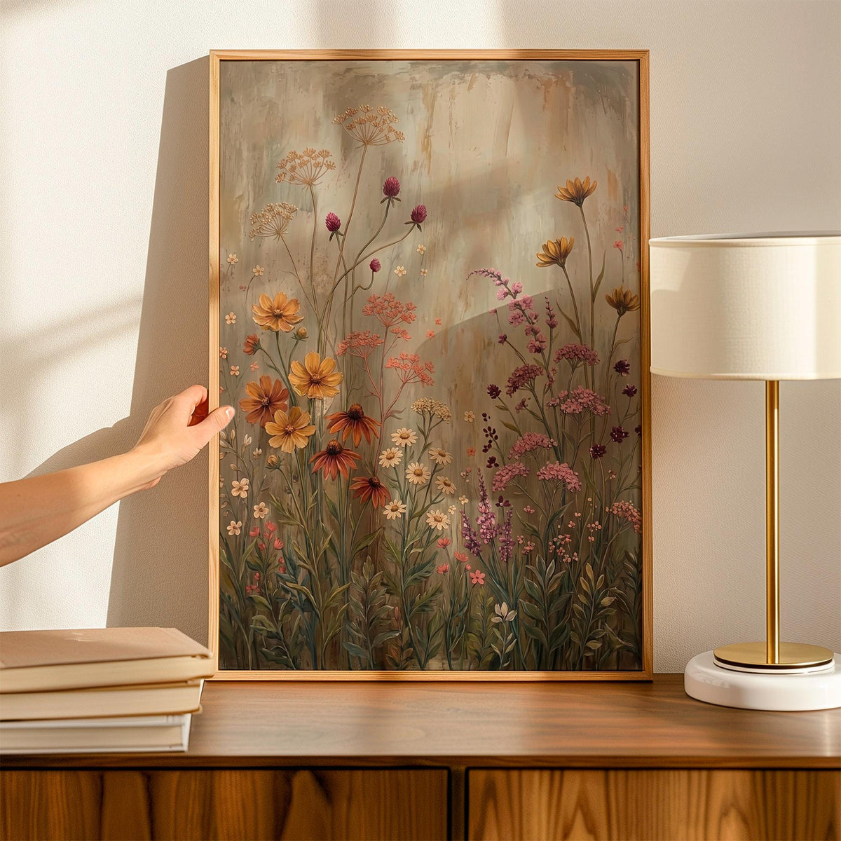 Wildflower Field Framed Wall Art, Vintage Botanical Landscape Sign, Floral Decor, Modern Farmhouse Canvas Art, Field of 