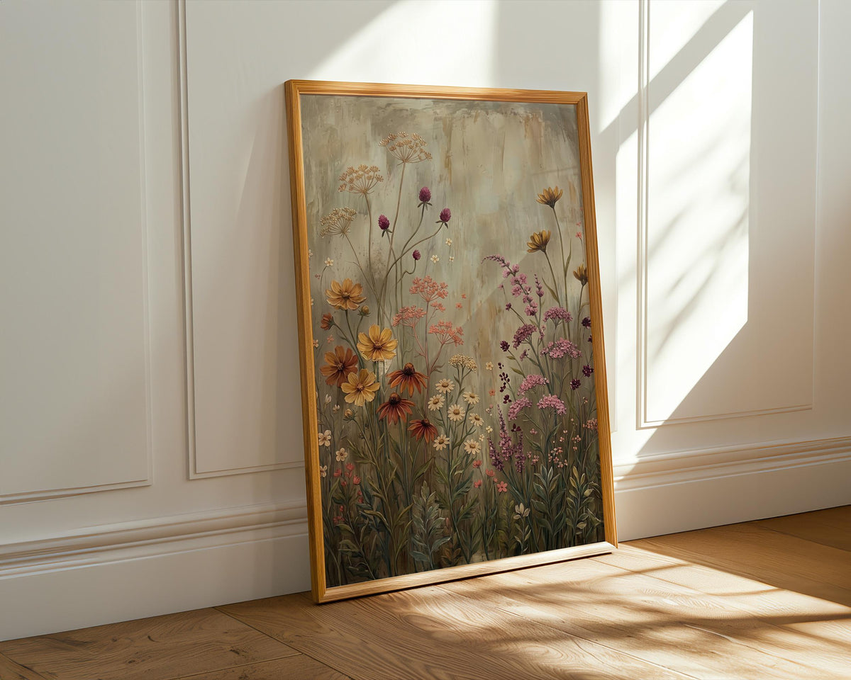 Wildflower Field Framed Wall Art, Vintage Botanical Landscape Sign, Floral Decor, Modern Farmhouse Canvas Art, Field of 