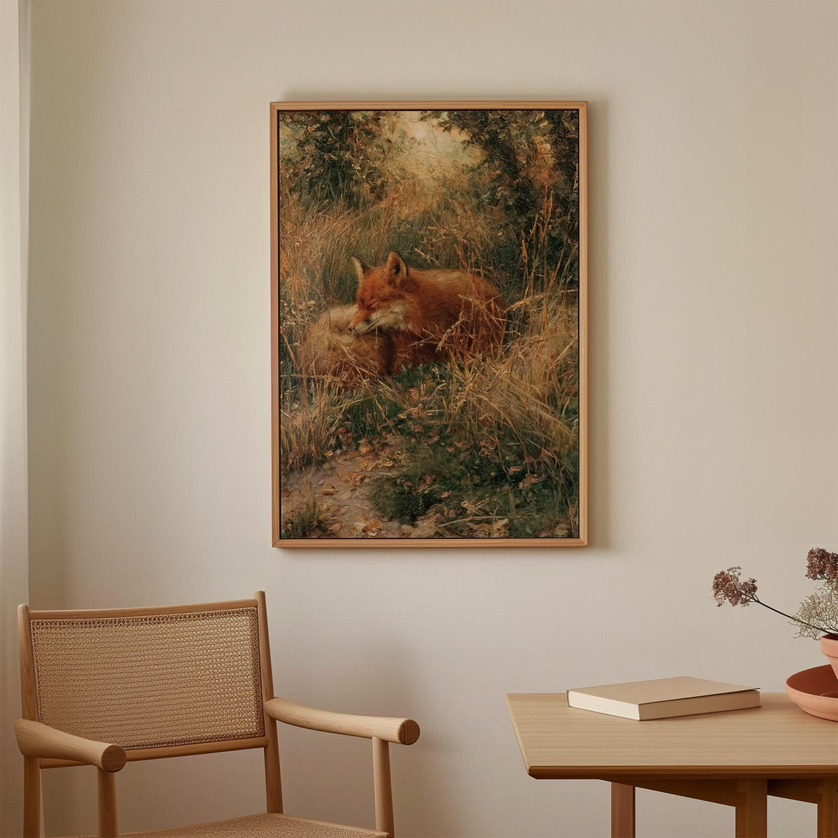 Antique Fox Oil Painting, Vintage Forest Animal Art, Original Print, Traditional English Gardens Artwork Giclee, Lush Ho