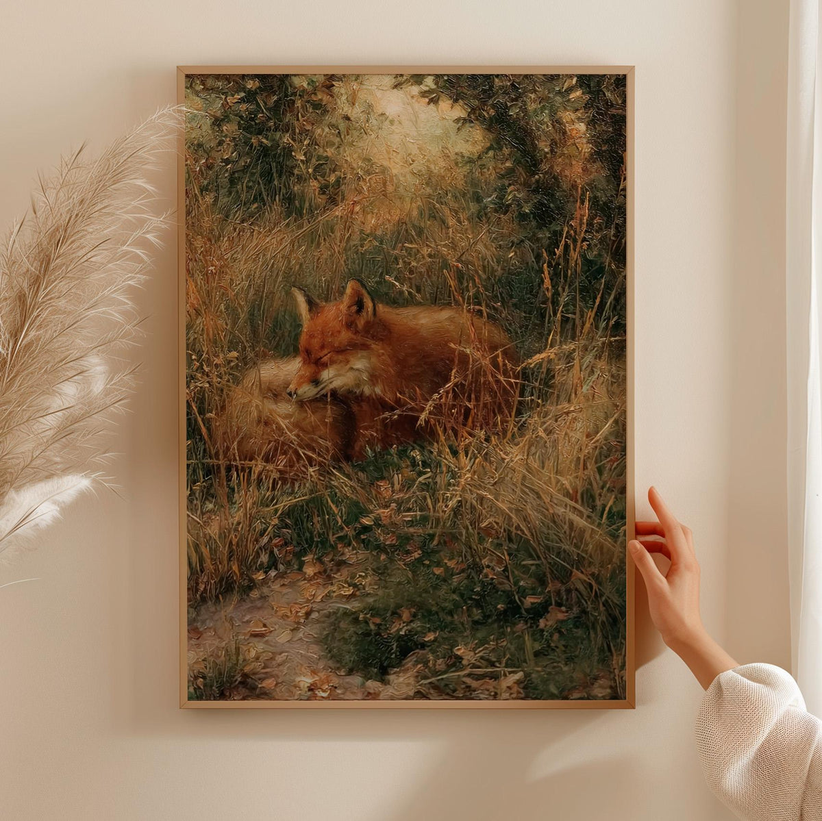 Antique Fox Oil Painting, Vintage Forest Animal Art, Original Print, Traditional English Gardens Artwork Giclee, Lush Ho
