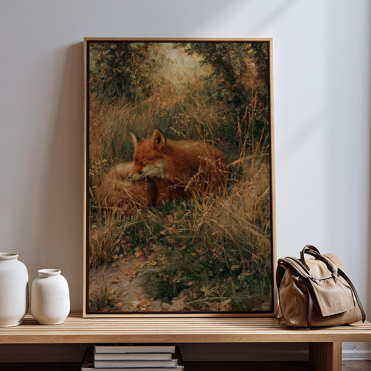 Antique Fox Oil Painting, Vintage Forest Animal Art, Original Print, Traditional English Gardens Artwork Giclee, Lush Ho