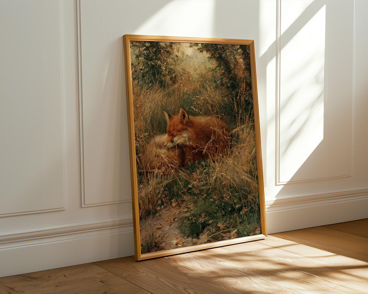 Antique Fox Oil Painting, Vintage Forest Animal Art, Original Print, Traditional English Gardens Artwork Giclee, Lush Ho