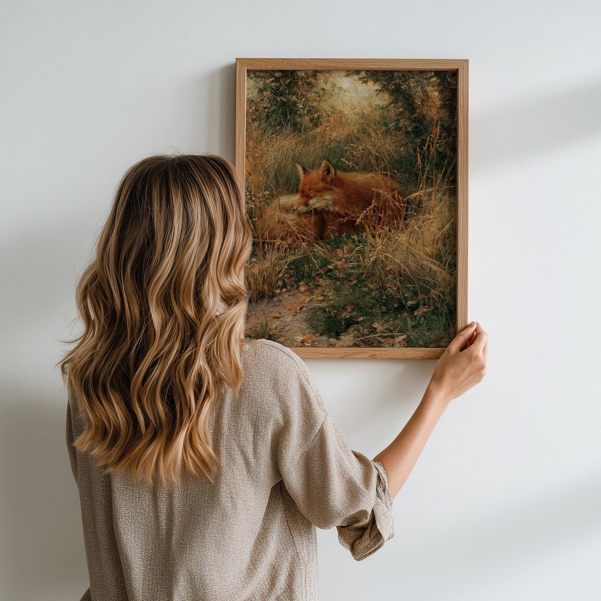Antique Fox Oil Painting, Vintage Forest Animal Art, Original Print, Traditional English Gardens Artwork Giclee, Lush Ho