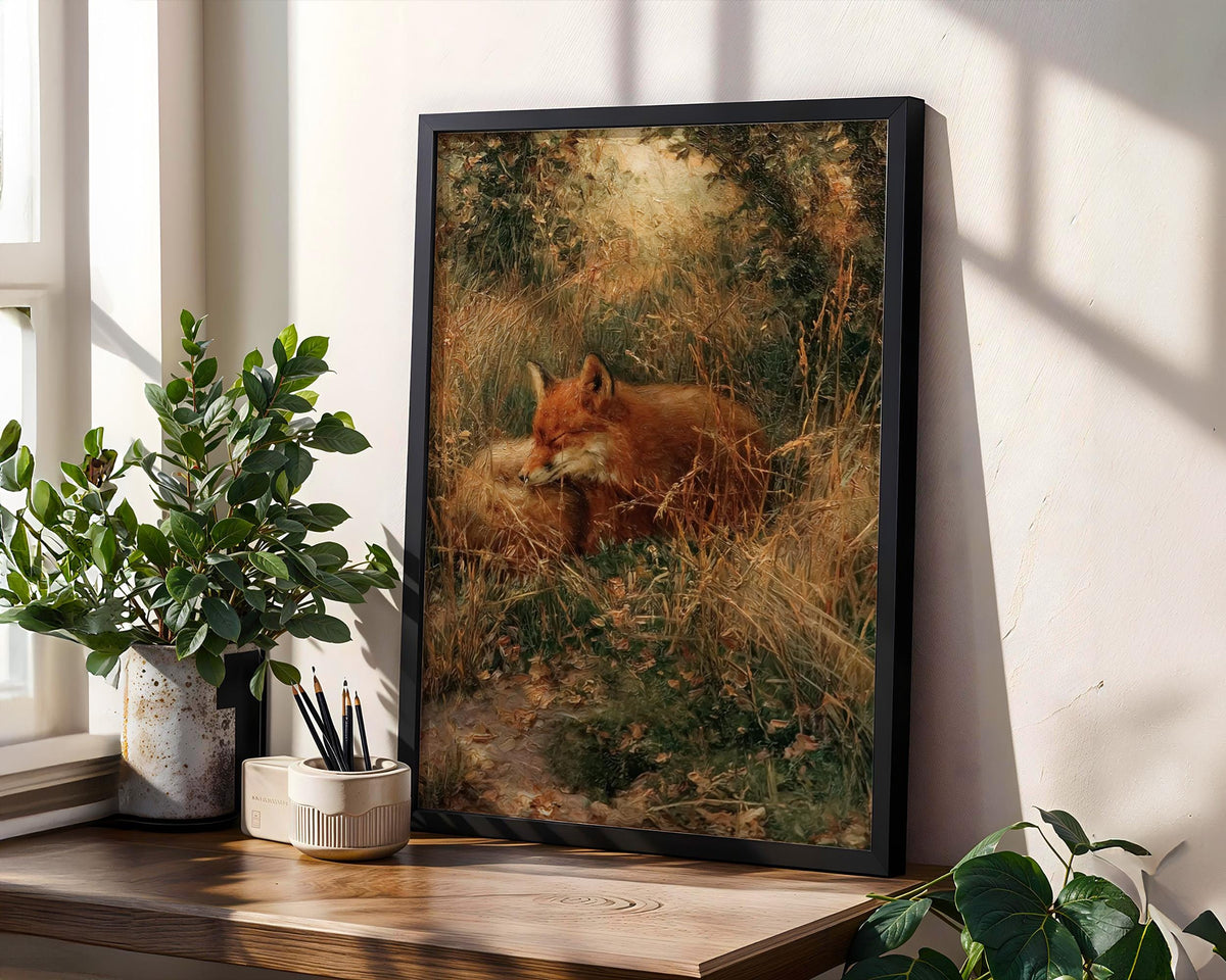 Antique Fox Oil Painting, Vintage Forest Animal Art, Original Print, Traditional English Gardens Artwork Giclee, Lush Ho