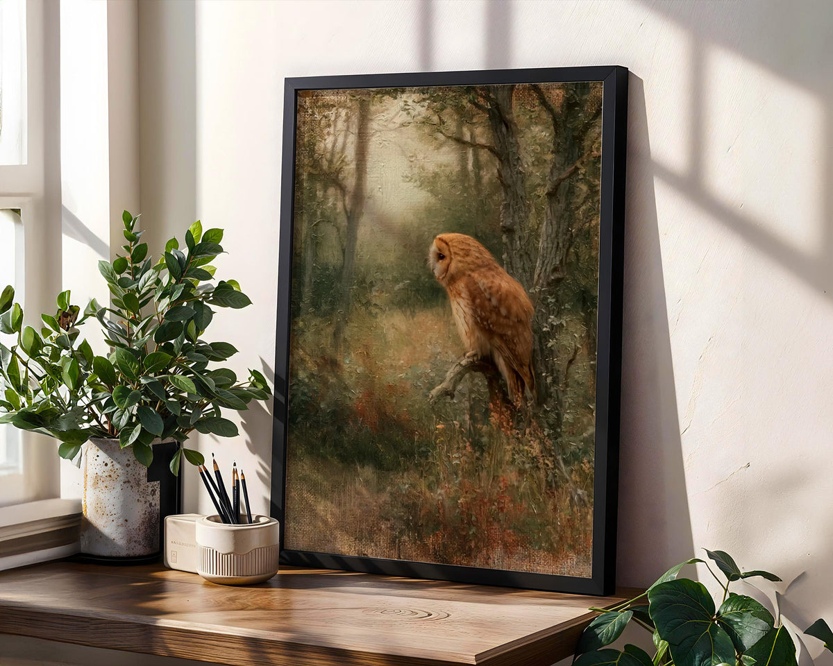 Vintage Owl Oil Painting, Forest Animal Art Print, Traditional English Garden Inspired Artwork, Lush House,ART584