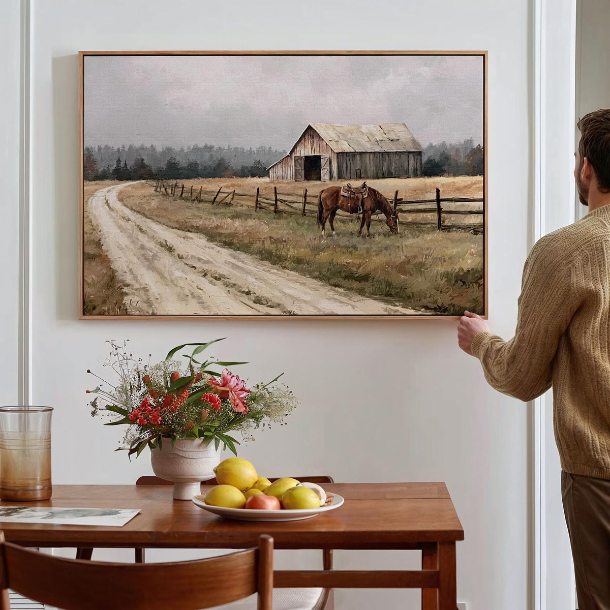 Farmhouse Wall Decor, Old Barn Painting Canvas Print, Wood Background Rustic Wall Decor, Vintage Barn Canvas, Large Farm