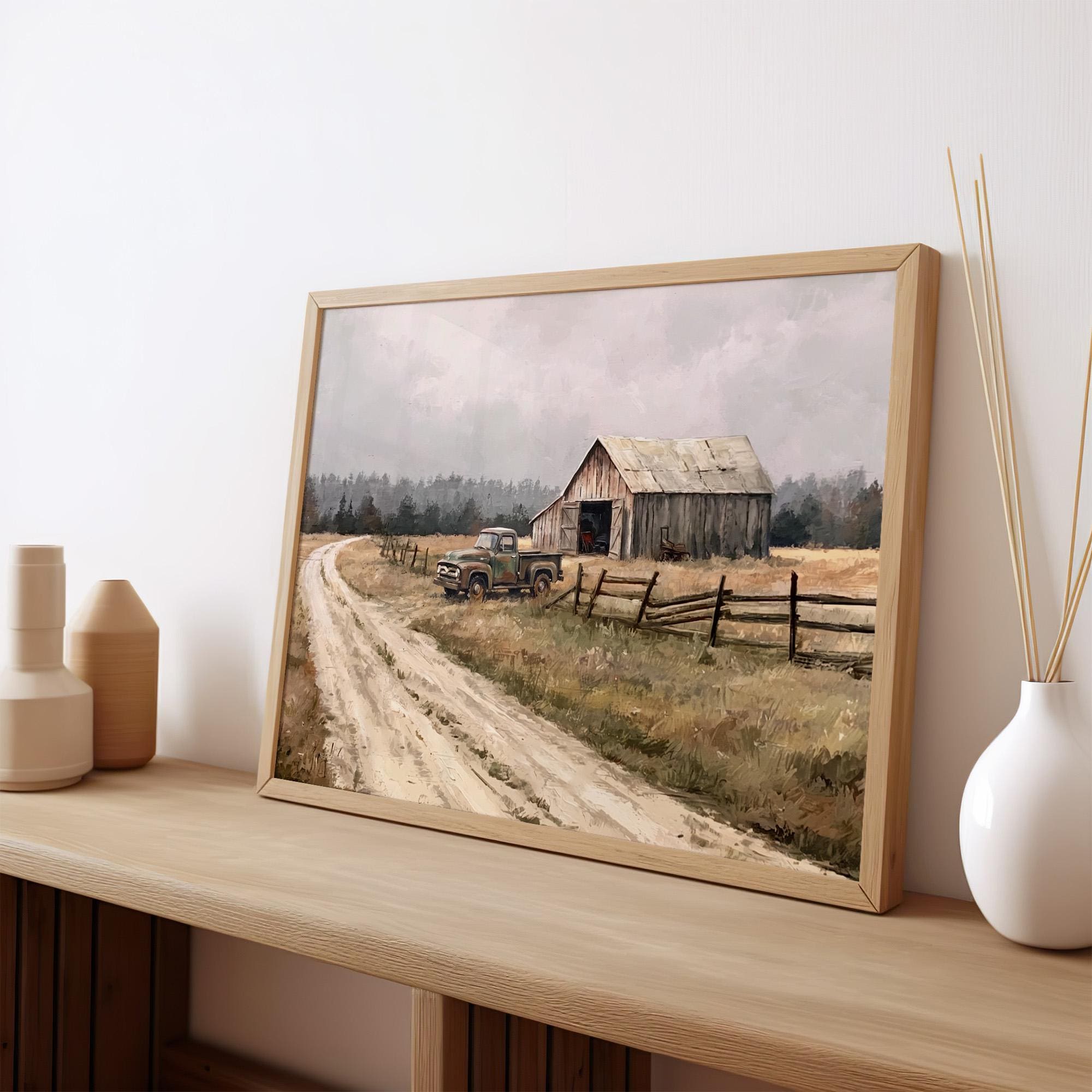 Vintage Old Barn Canvas Print, Rustic Farmhouse Wall Decor, Wood Background Painting, Large Country Style Wall Art,ART59