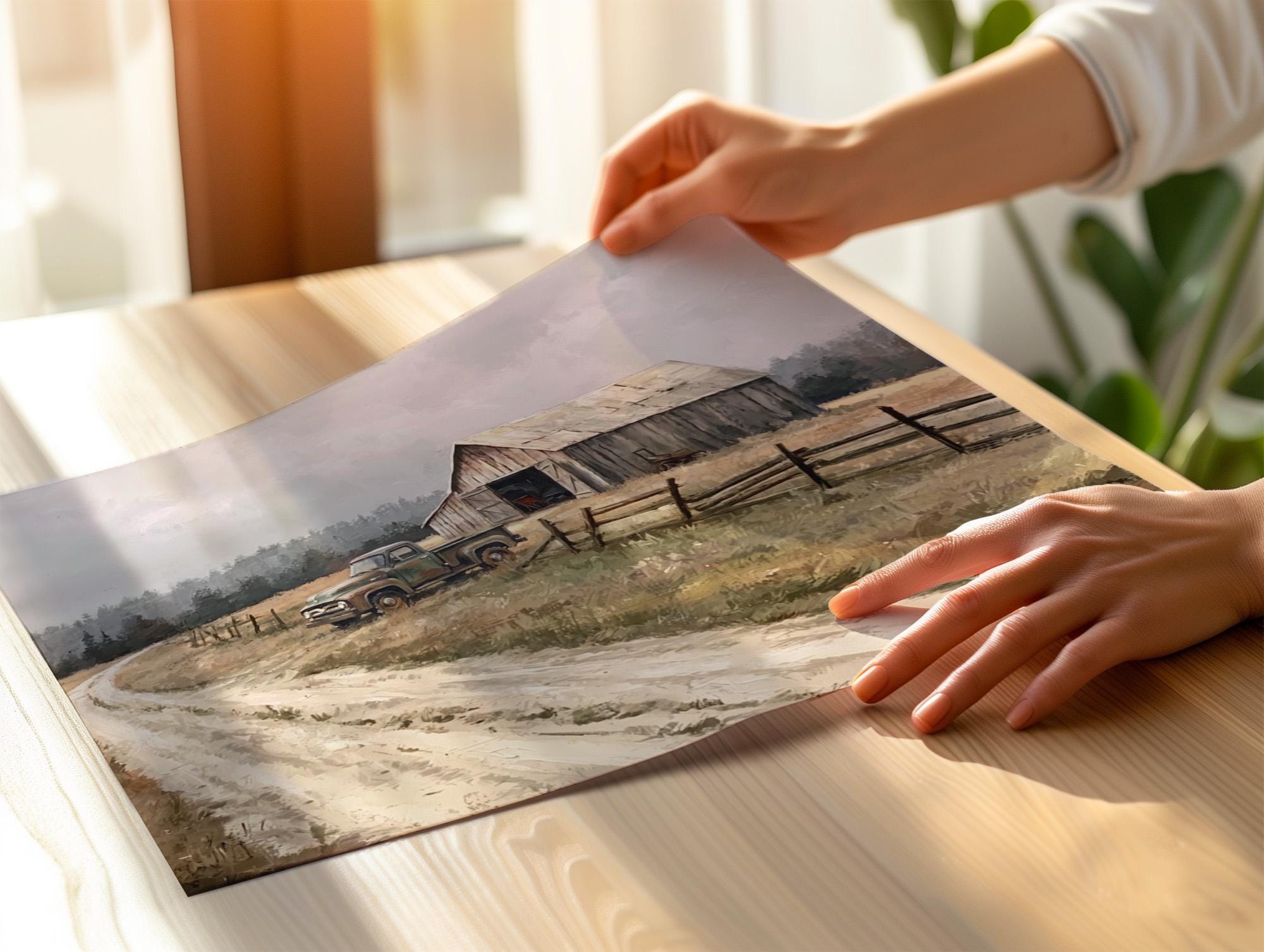 Vintage Old Barn Canvas Print, Rustic Farmhouse Wall Decor, Wood Background Painting, Large Country Style Wall Art,ART59